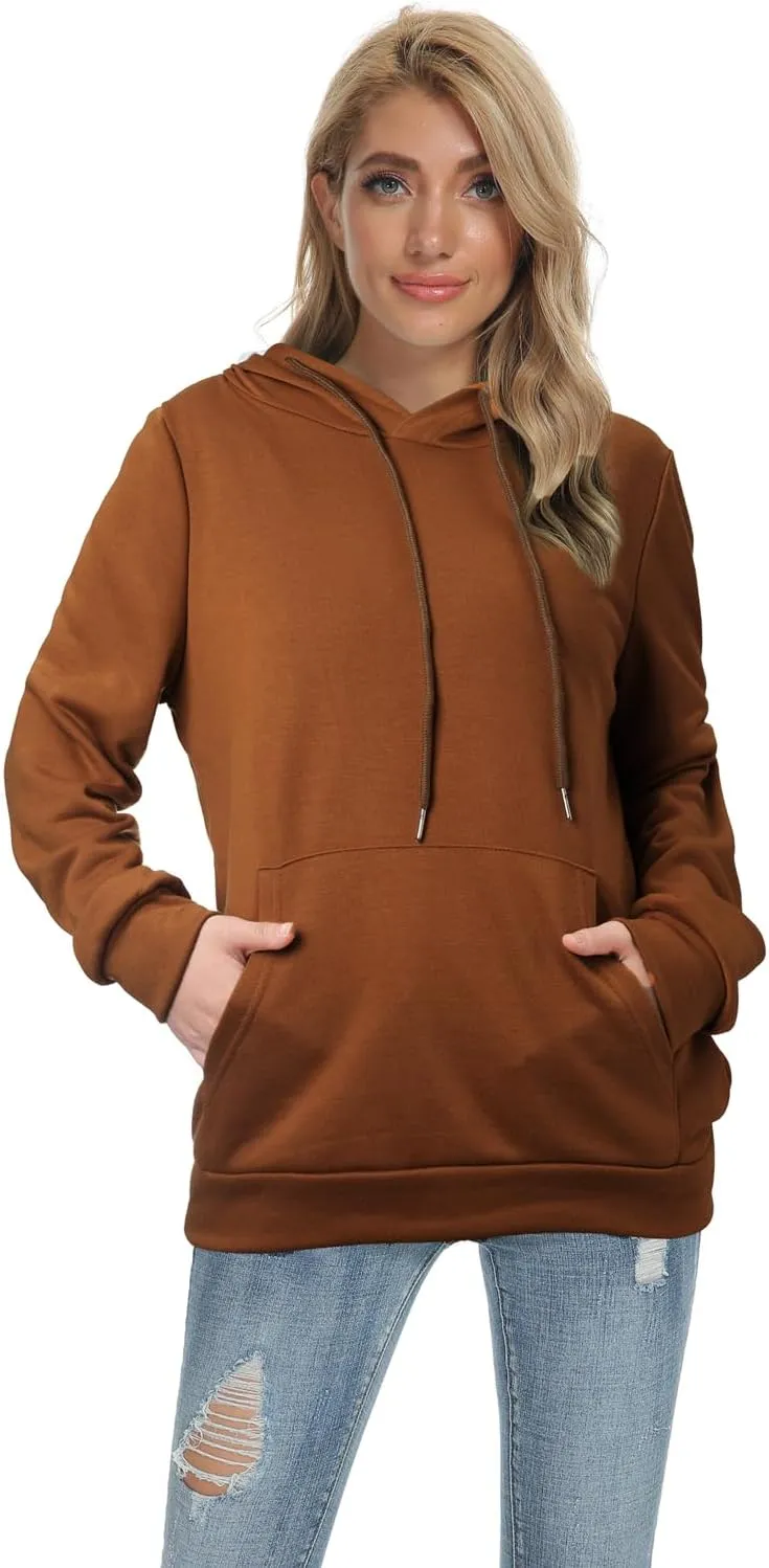 Barlver Women's Casual Hoodies Long Sleeve Sweatshirts Cowl Neck Drawstring Hooded Pullover Top with Pockets