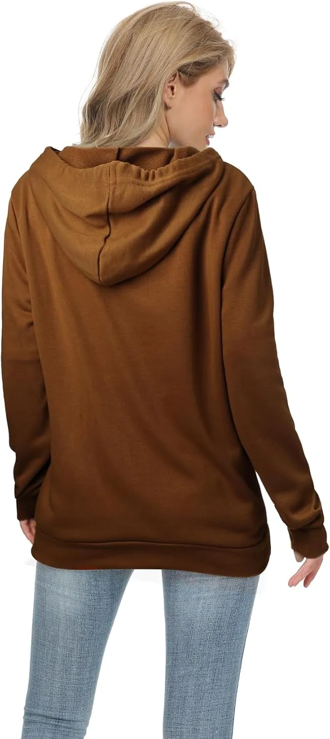 Barlver Women's Casual Hoodies Long Sleeve Sweatshirts Cowl Neck Drawstring Hooded Pullover Top with Pockets