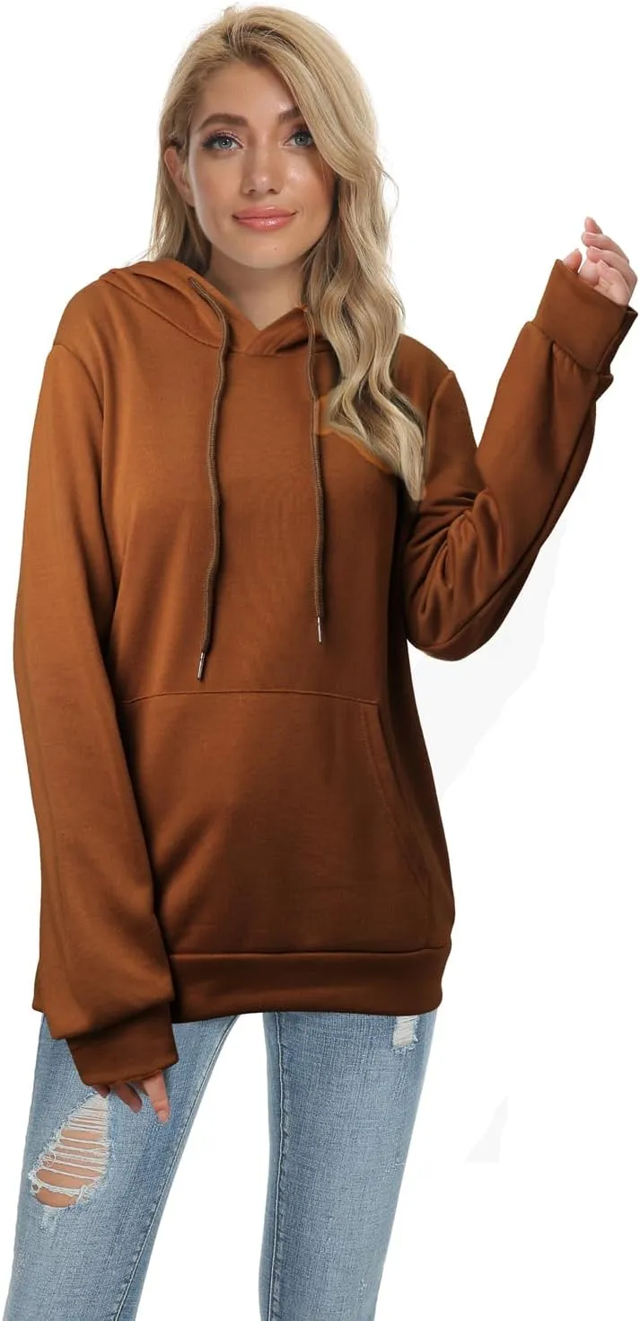 Barlver Women's Casual Hoodies Long Sleeve Sweatshirts Cowl Neck Drawstring Hooded Pullover Top with Pockets