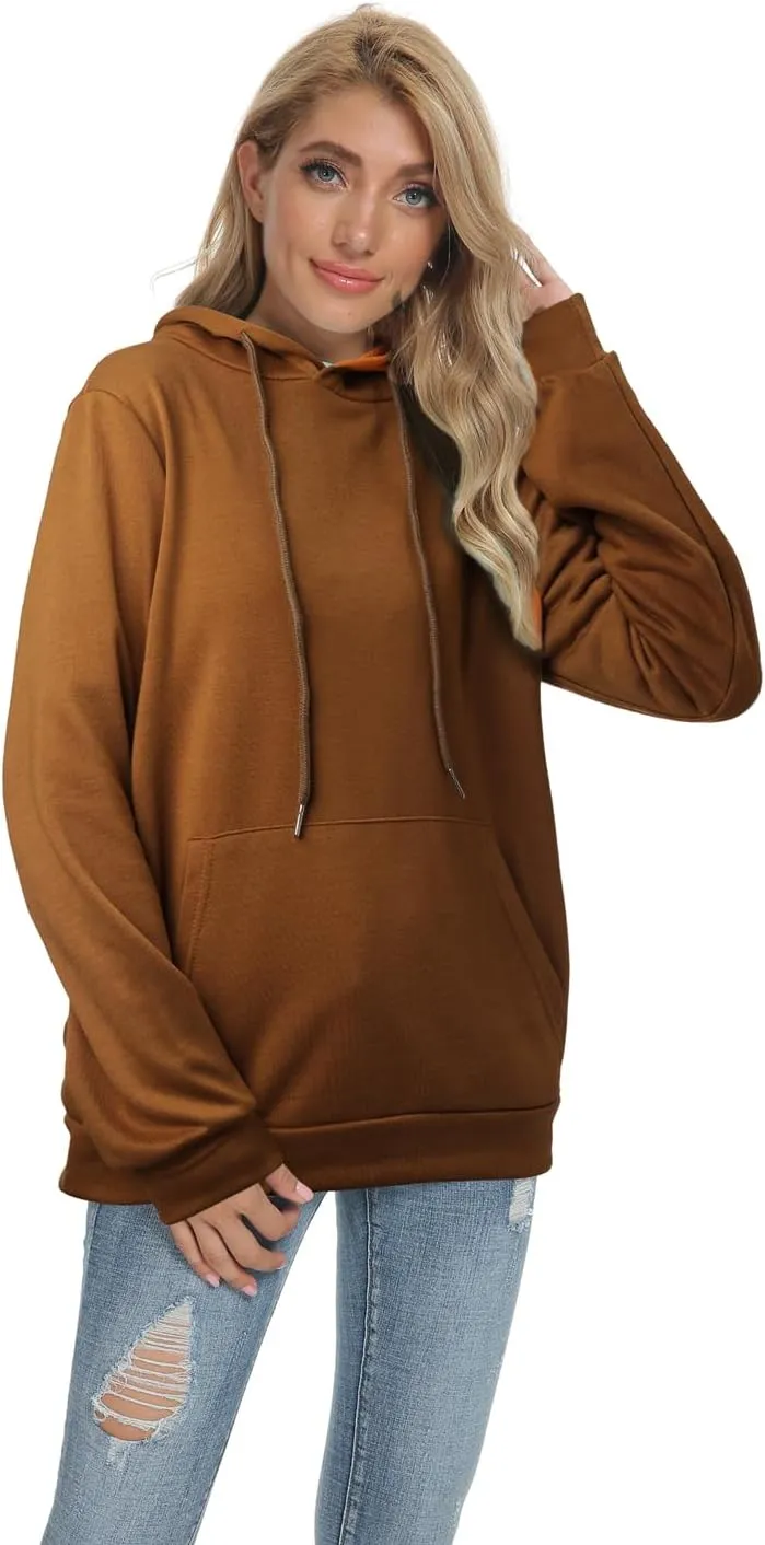 Barlver Women's Casual Hoodies Long Sleeve Sweatshirts Cowl Neck Drawstring Hooded Pullover Top with Pockets