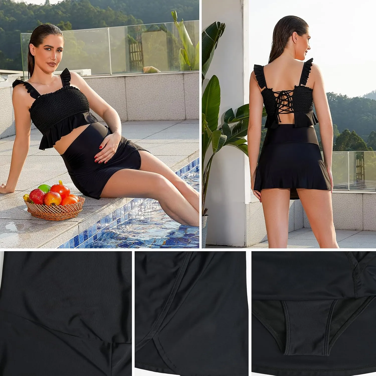Bhome Maternity Swim Skirt High Waisted Bikini Bottom Swimwear with Built-in Brief
