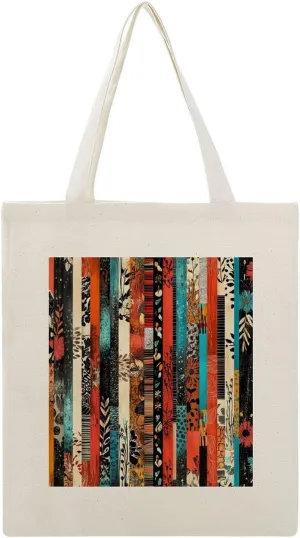 Bohemian Stripe Tote Bag for Women Vintage Bohemian Aesthetic Reusable Shopping Grocery Bags Gifts for Women Mother