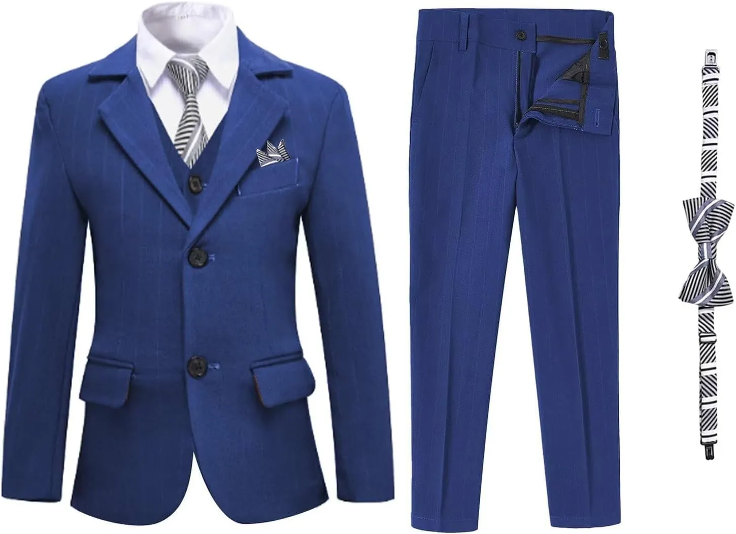 Boy Suits Stripe Tuxedo Suit Set Complete Outfit Formal Wedding Party Wear Ring Bearer Outfit