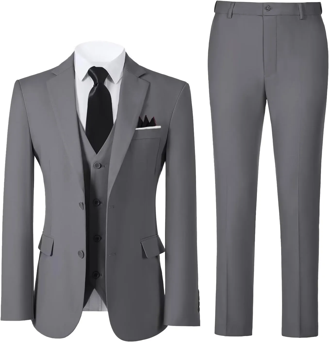 Boys Formal Suit Set with Dress Shirt Tie and Pocket Square, Adjustable Waist