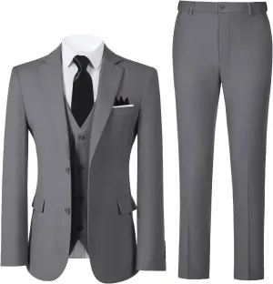 Boys Formal Suit Set with Dress Shirt Tie and Pocket Square, Adjustable Waist