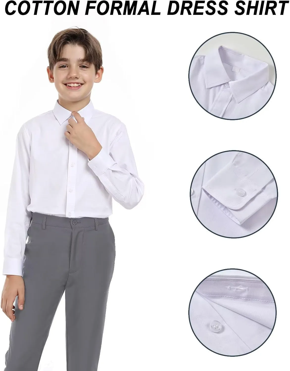 Boys Formal Suit Set with Dress Shirt Tie and Pocket Square, Adjustable Waist