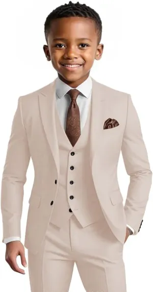 Boys Suit 3 Piece Slim Fit Tuxedo Kids Formal Outfit Blazer Vest Pant Suit Set for Wedding Party Prom