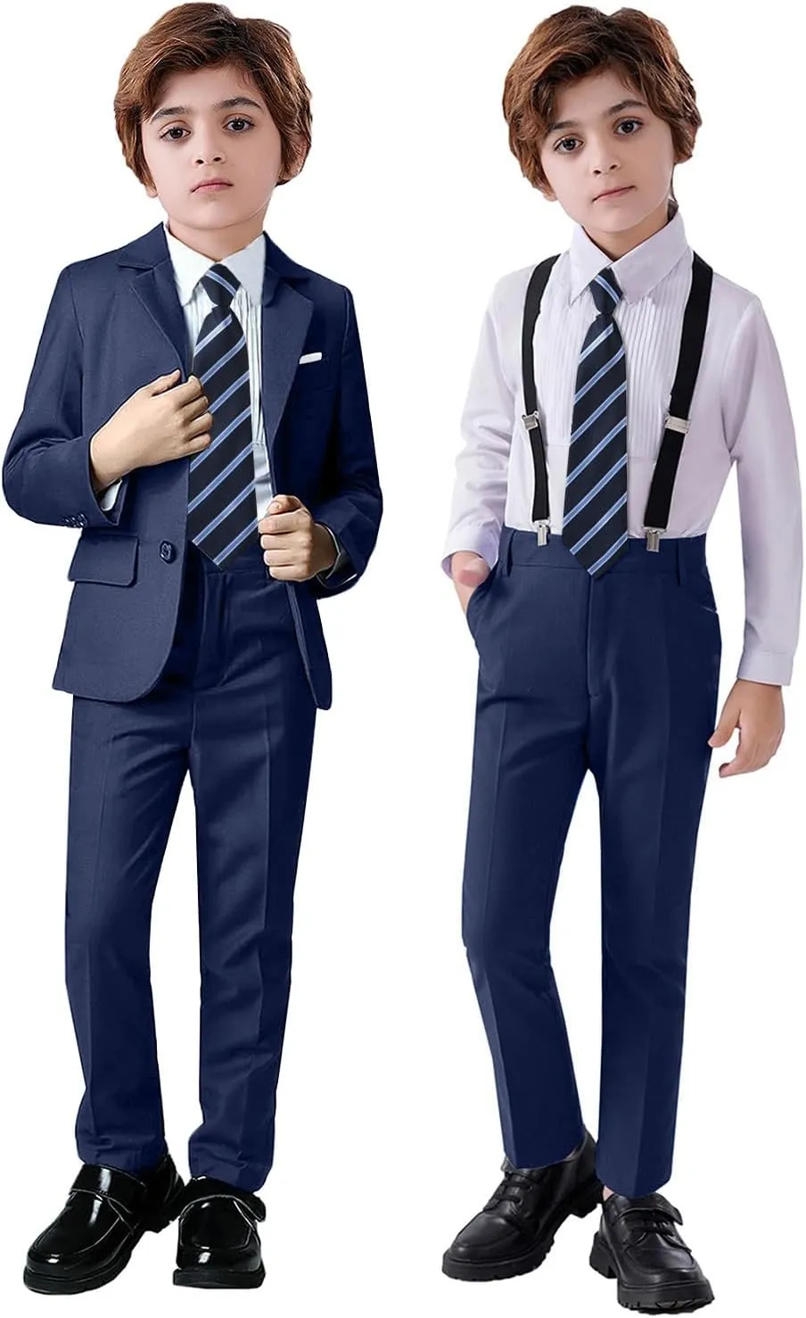 Boy's Suit 5pcs Tuxedo Suit for Toddler Set Formal Slim Fit Jacket Pants Shirt Dress Ring Bearer Outfit for Kids with Tie