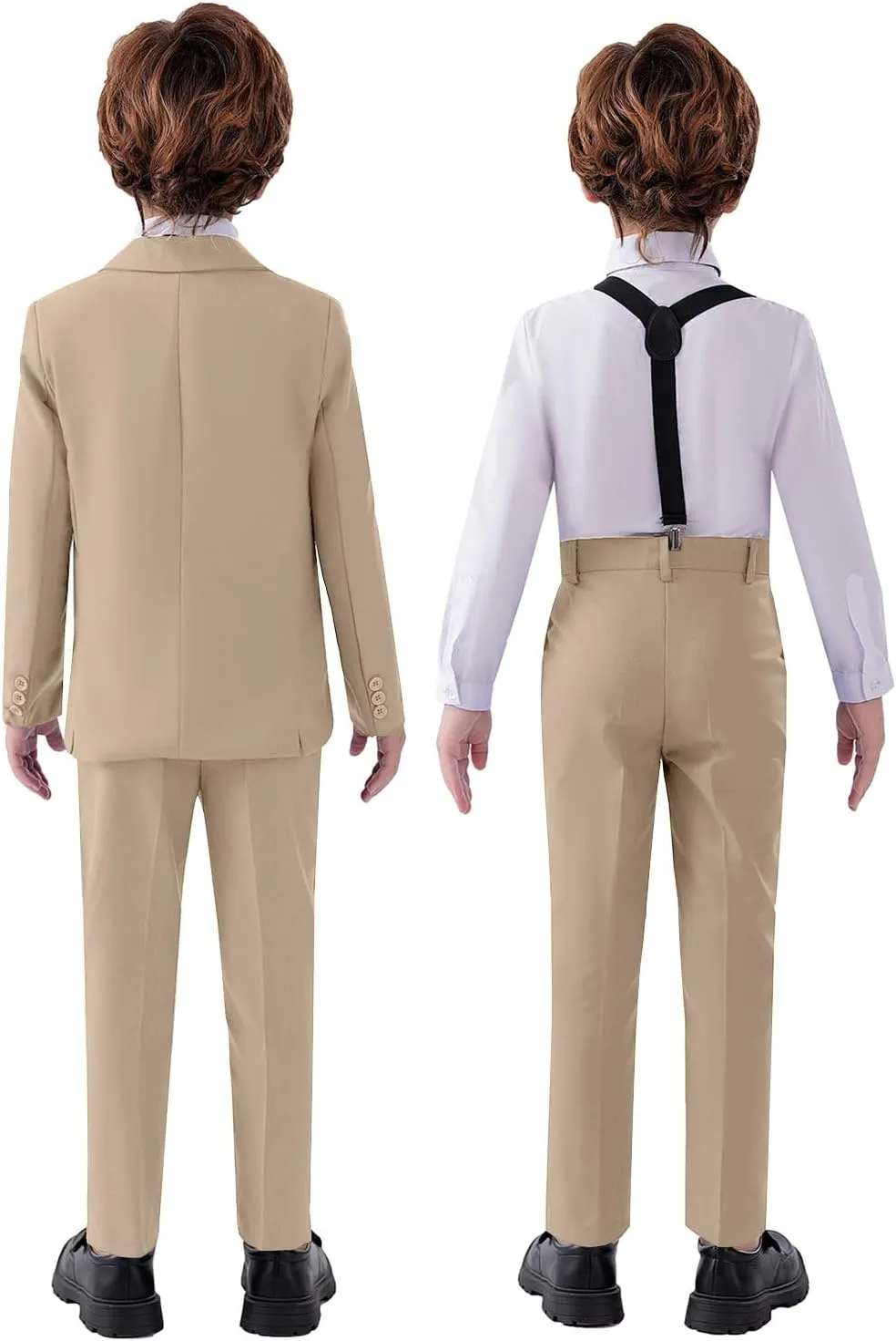 Boy's Suit 5pcs Tuxedo Suit for Toddler Set Formal Slim Fit Jacket Pants Shirt Dress Ring Bearer Outfit for Kids with Tie