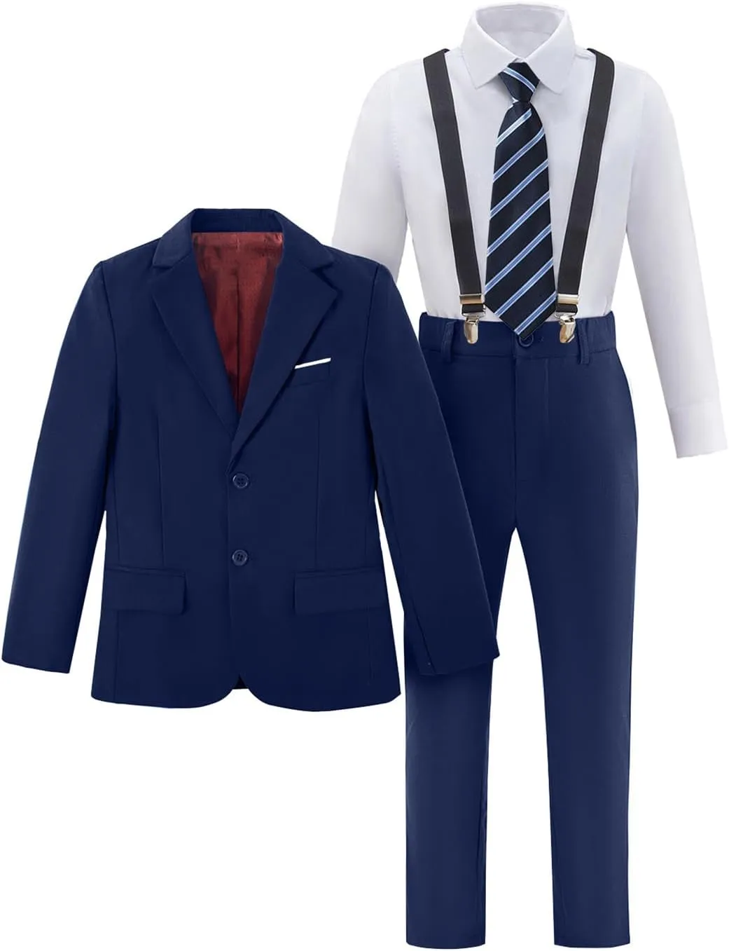 Boy's Suit 5pcs Tuxedo Suit for Toddler Set Formal Slim Fit Jacket Pants Shirt Dress Ring Bearer Outfit for Kids with Tie