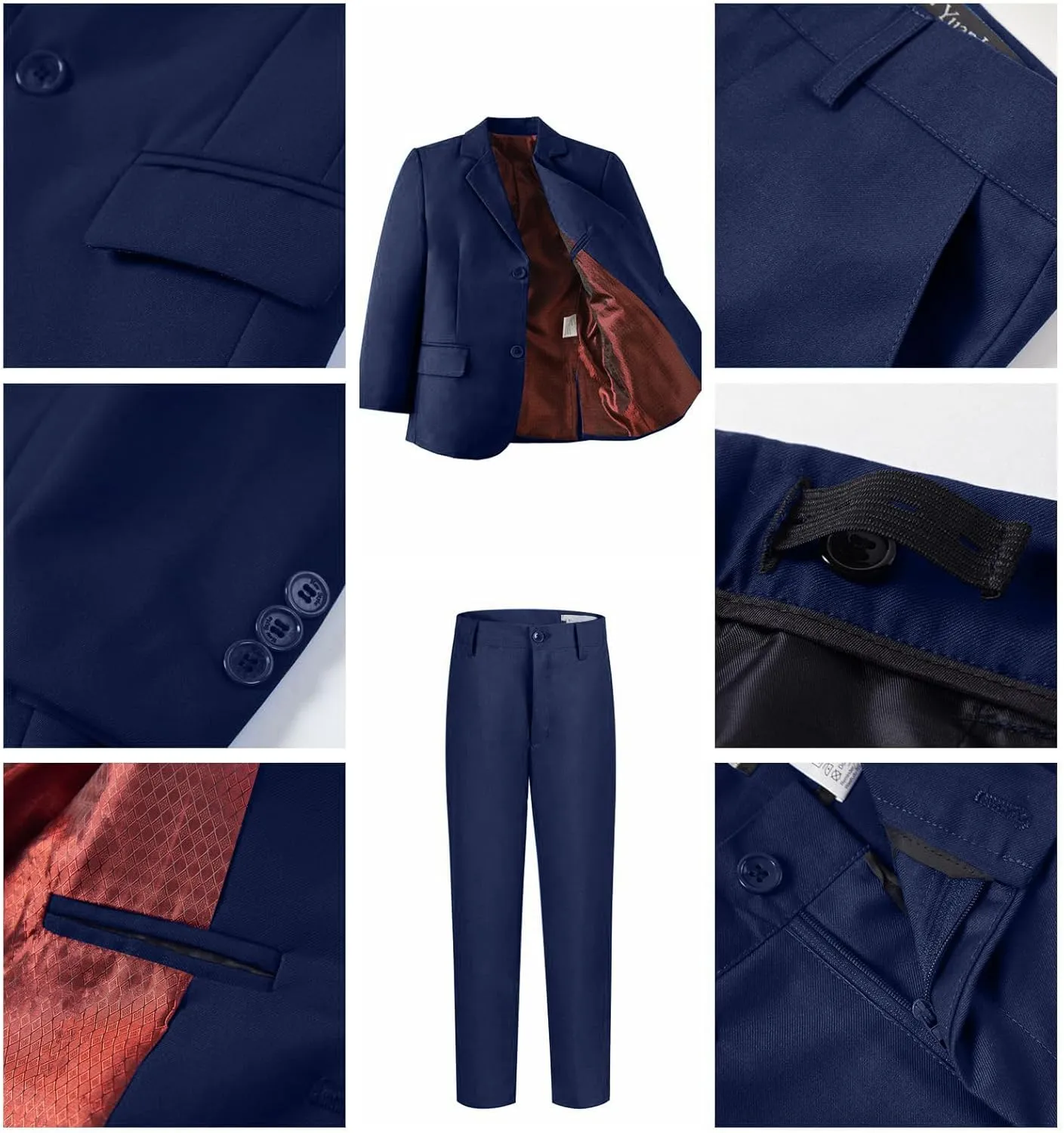 Boy's Suit 5pcs Tuxedo Suit for Toddler Set Formal Slim Fit Jacket Pants Shirt Dress Ring Bearer Outfit for Kids with Tie