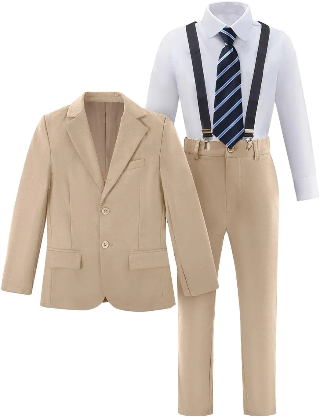 Boy's Suit 5pcs Tuxedo Suit for Toddler Set Formal Slim Fit Jacket Pants Shirt Dress Ring Bearer Outfit for Kids with Tie
