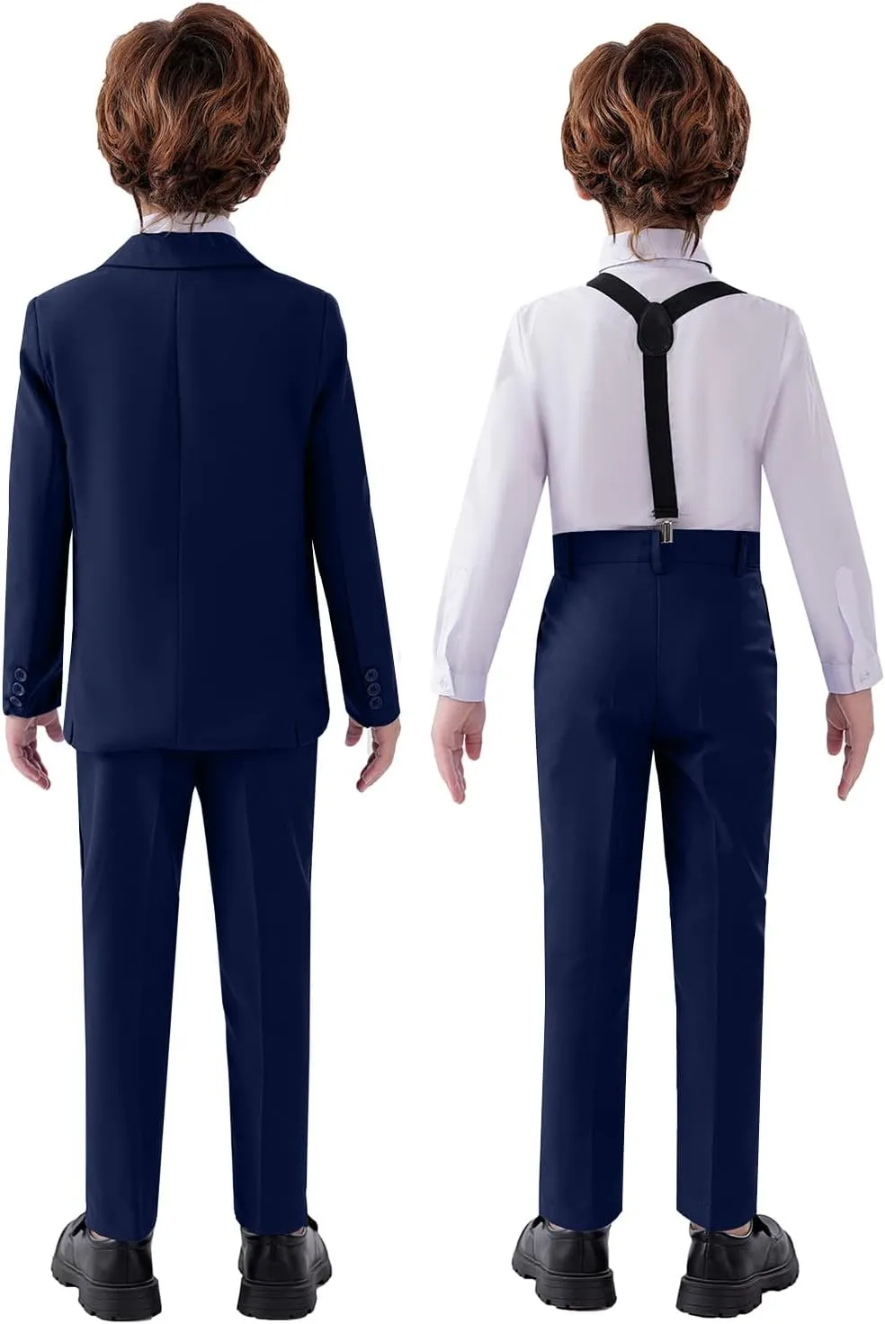 Boy's Suit 5pcs Tuxedo Suit for Toddler Set Formal Slim Fit Jacket Pants Shirt Dress Ring Bearer Outfit for Kids with Tie