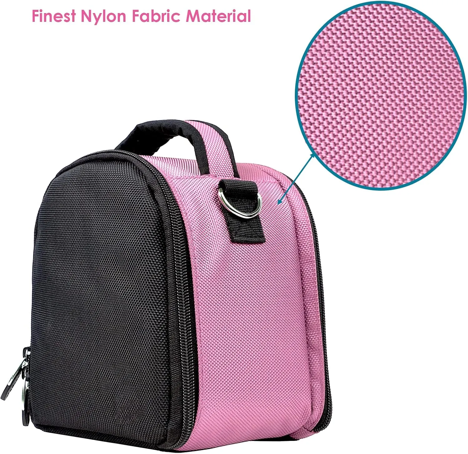 BPC Compact DSLR Camera Bag | Padded Nylon Case for Camera and Accessories | Lightweight Travel Camera Pouch with Quick-Access Pocket, Adjustable Strap, and Top Handle (Baby Pink)