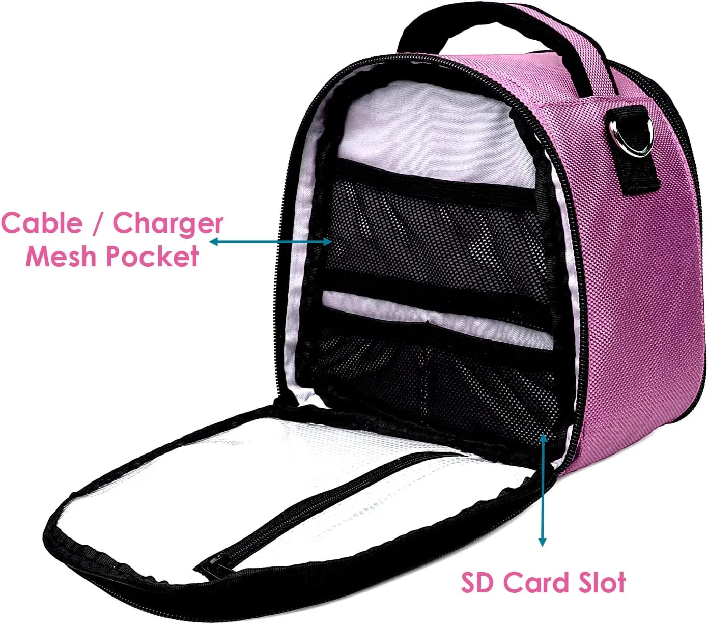 BPC Compact DSLR Camera Bag | Padded Nylon Case for Camera and Accessories | Lightweight Travel Camera Pouch with Quick-Access Pocket, Adjustable Strap, and Top Handle (Baby Pink)