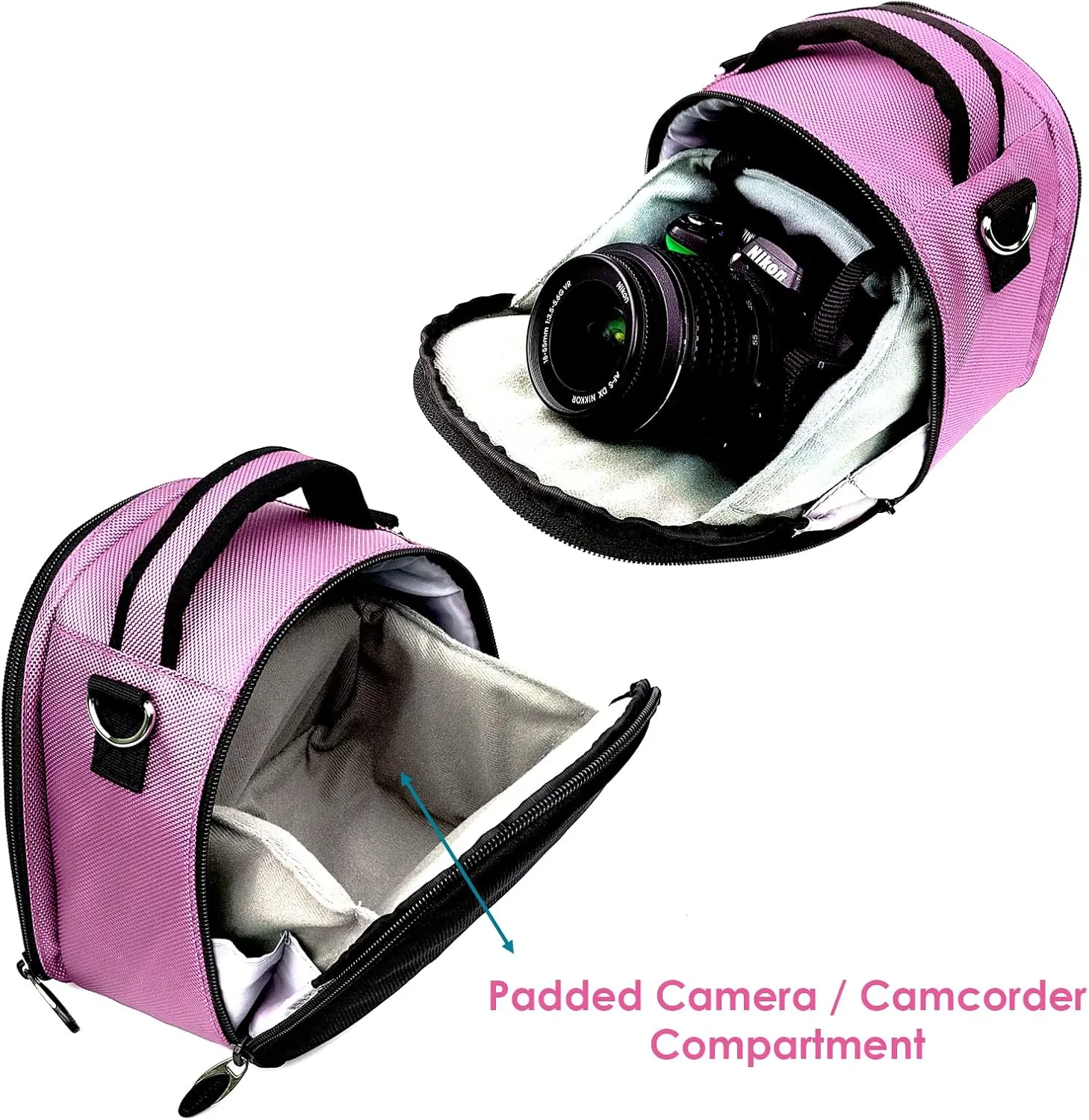 BPC Portable DSLR Camera Bag with Accessory Pocket, Compact Travel Camera Pouch for Camcorders and Gear, Adjustable Shoulder Strap, and Rear Storage (Baby Pink)