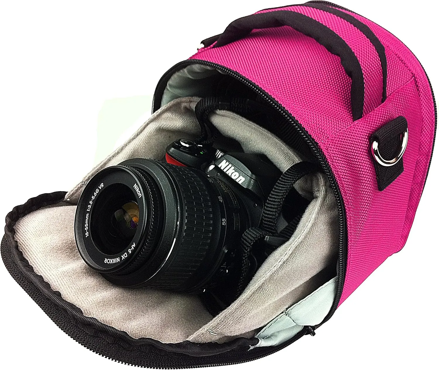 BPC Portable DSLR Camera Bag with Accessory Pocket, Compact Travel Camera Pouch for Camcorders and Gear, Adjustable Shoulder Strap, and Rear Storage (Hot Pink)