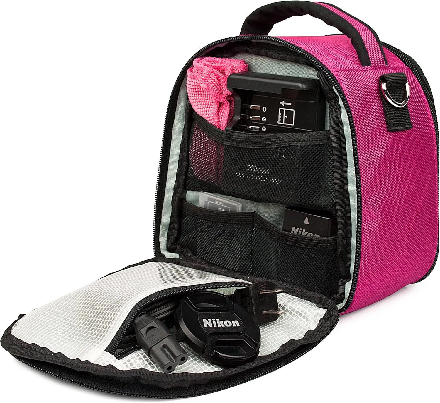 BPC Portable DSLR Camera Bag with Accessory Pocket, Compact Travel Camera Pouch for Camcorders and Gear, Adjustable Shoulder Strap, and Rear Storage (Hot Pink)