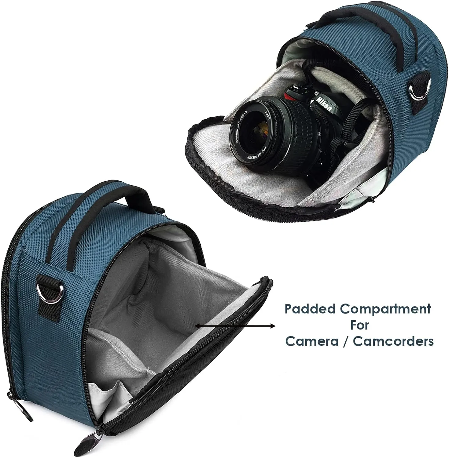 BPC Portable DSLR Camera Bag with Accessory Pocket, Compact Travel Camera Pouch for Camcorders and Gear, Adjustable Shoulder Strap, and Rear Storage (Navy Blue)