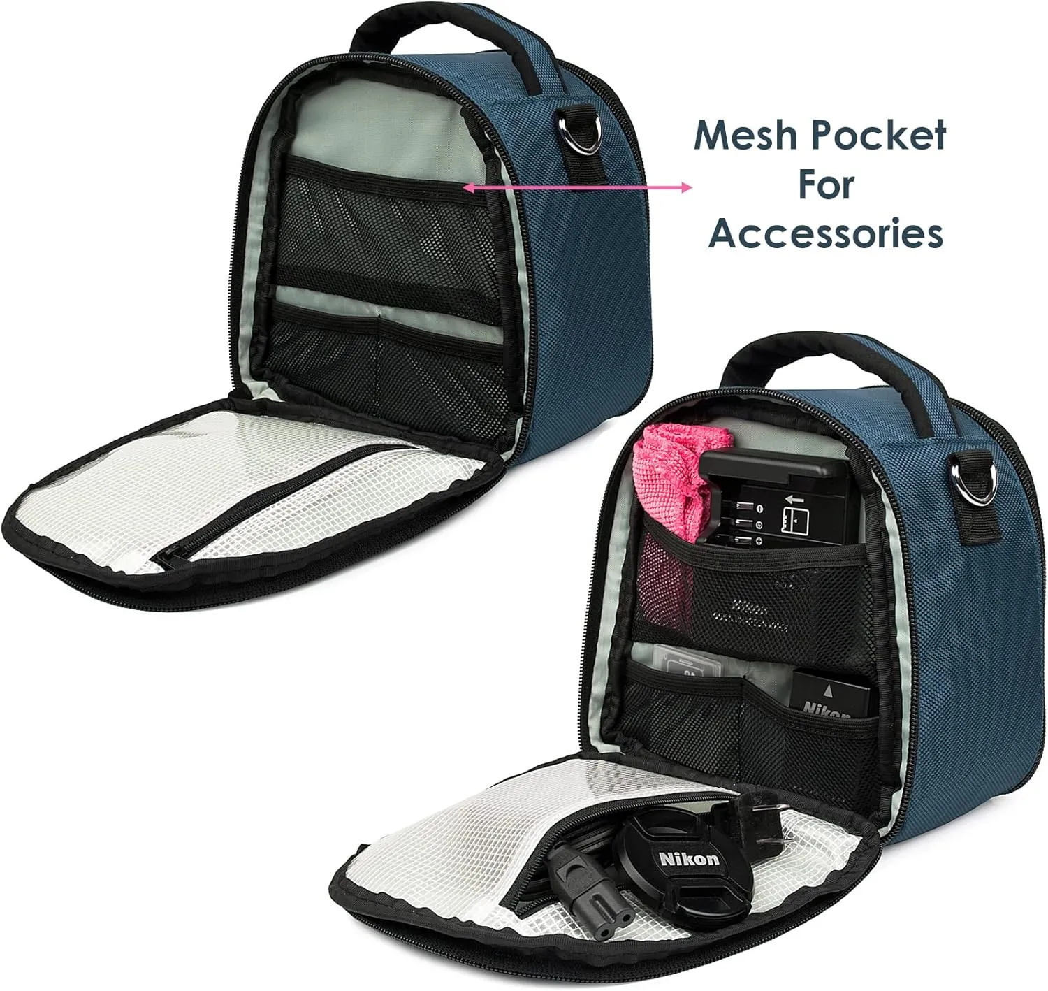 BPC Portable DSLR Camera Bag with Accessory Pocket, Compact Travel Camera Pouch for Camcorders and Gear, Adjustable Shoulder Strap, and Rear Storage (Navy Blue)