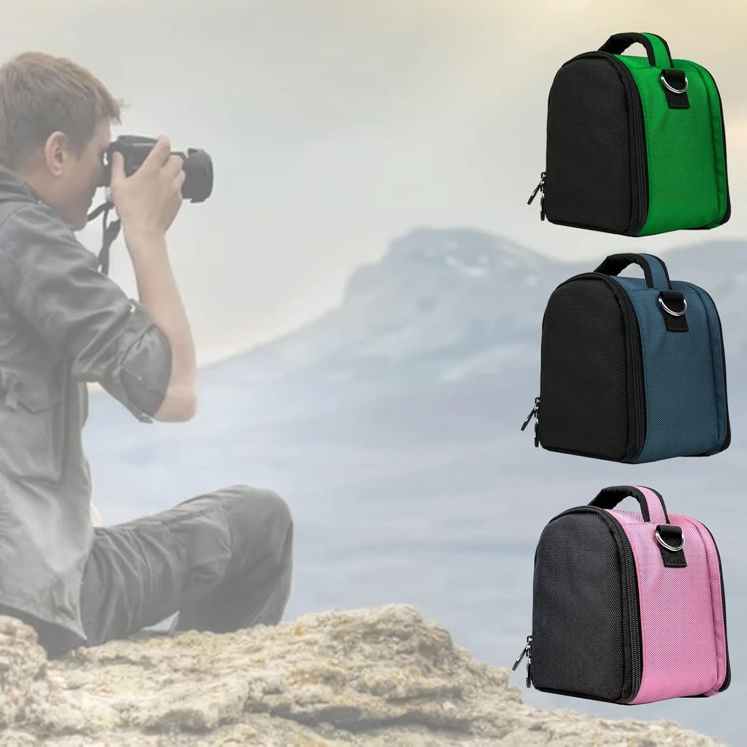 BPC Portable DSLR Camera Bag with Accessory Pocket, Compact Travel Camera Pouch for Camcorders and Gear, Adjustable Shoulder Strap, and Rear Storage (Navy Blue)