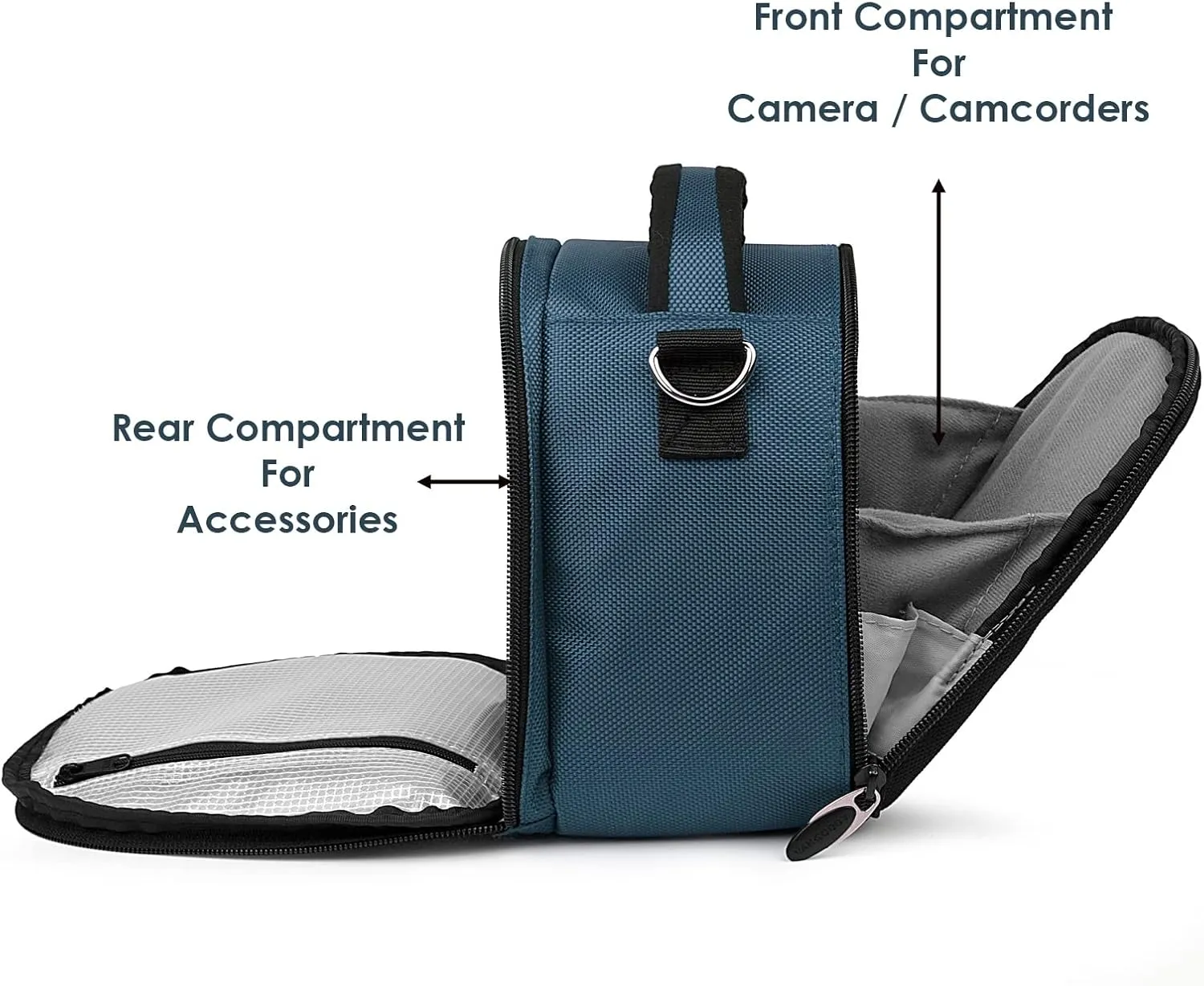 BPC Portable DSLR Camera Bag with Accessory Pocket, Compact Travel Camera Pouch for Camcorders and Gear, Adjustable Shoulder Strap, and Rear Storage (Navy Blue)