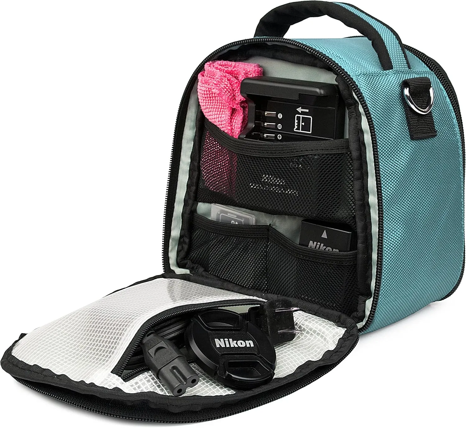 BPC Portable DSLR Camera Bag with Accessory Pocket, Compact Travel Camera Pouch for Camcorders and Gear, Adjustable Shoulder Strap, and Rear Storage (Sky Blue)