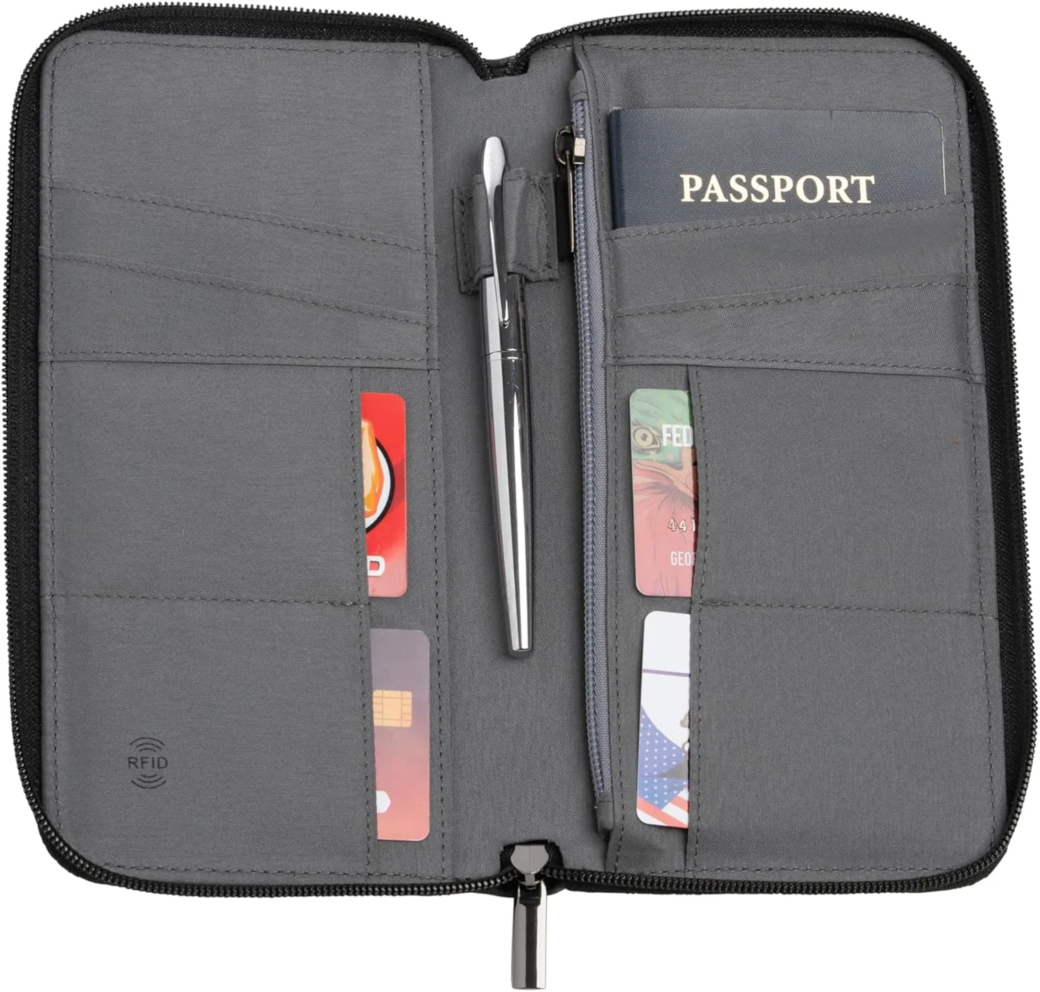 Brookstone Passport Holder - Durable Family Travel Document Wallet Organizer Essentials with RFID-Blocking and Wristlet Strap, Black