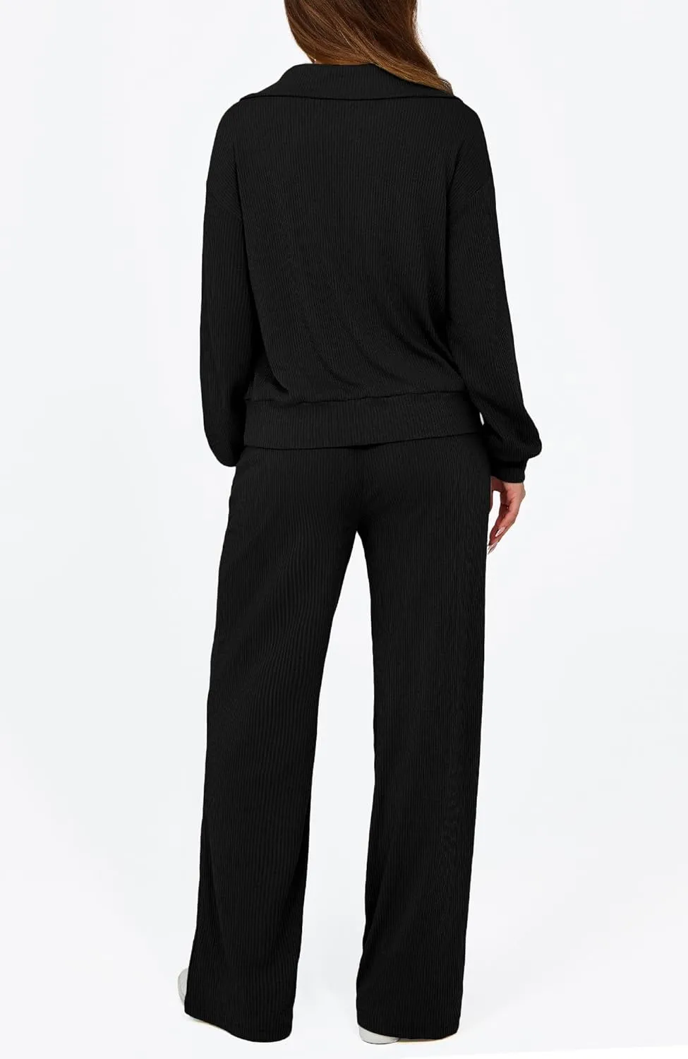 BTFBM Womens 2 Piece Sweatsuits Set Long Sleeve Half Zip Pullover Sweatshirt Wide Leg Sweatpants Fall Outfits Tracksuit