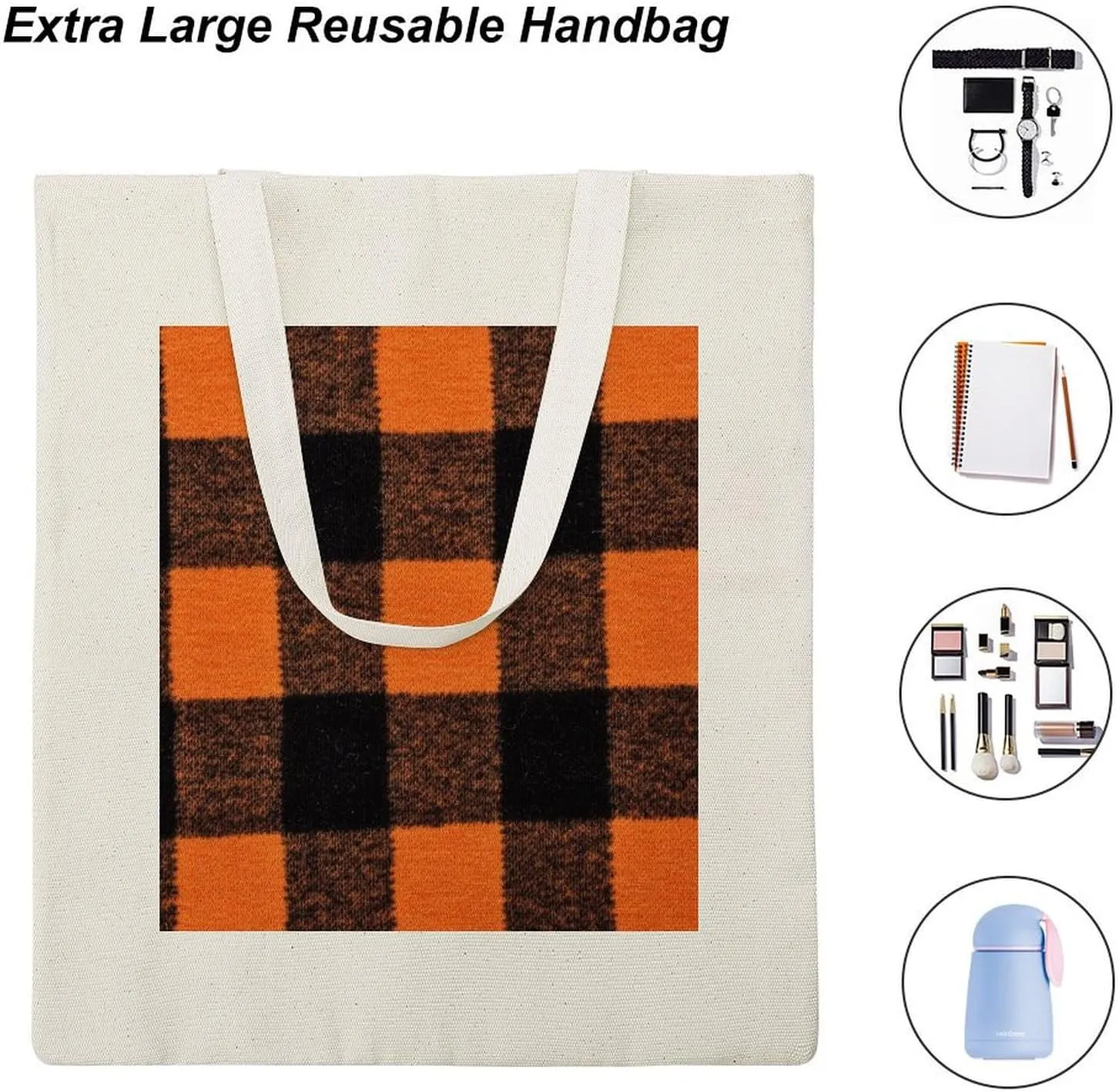 Buffalo Check Halloween Orange And Black The Tote Bag Decorations Reusable Shoulder Tote Bag for Shopping, Gym