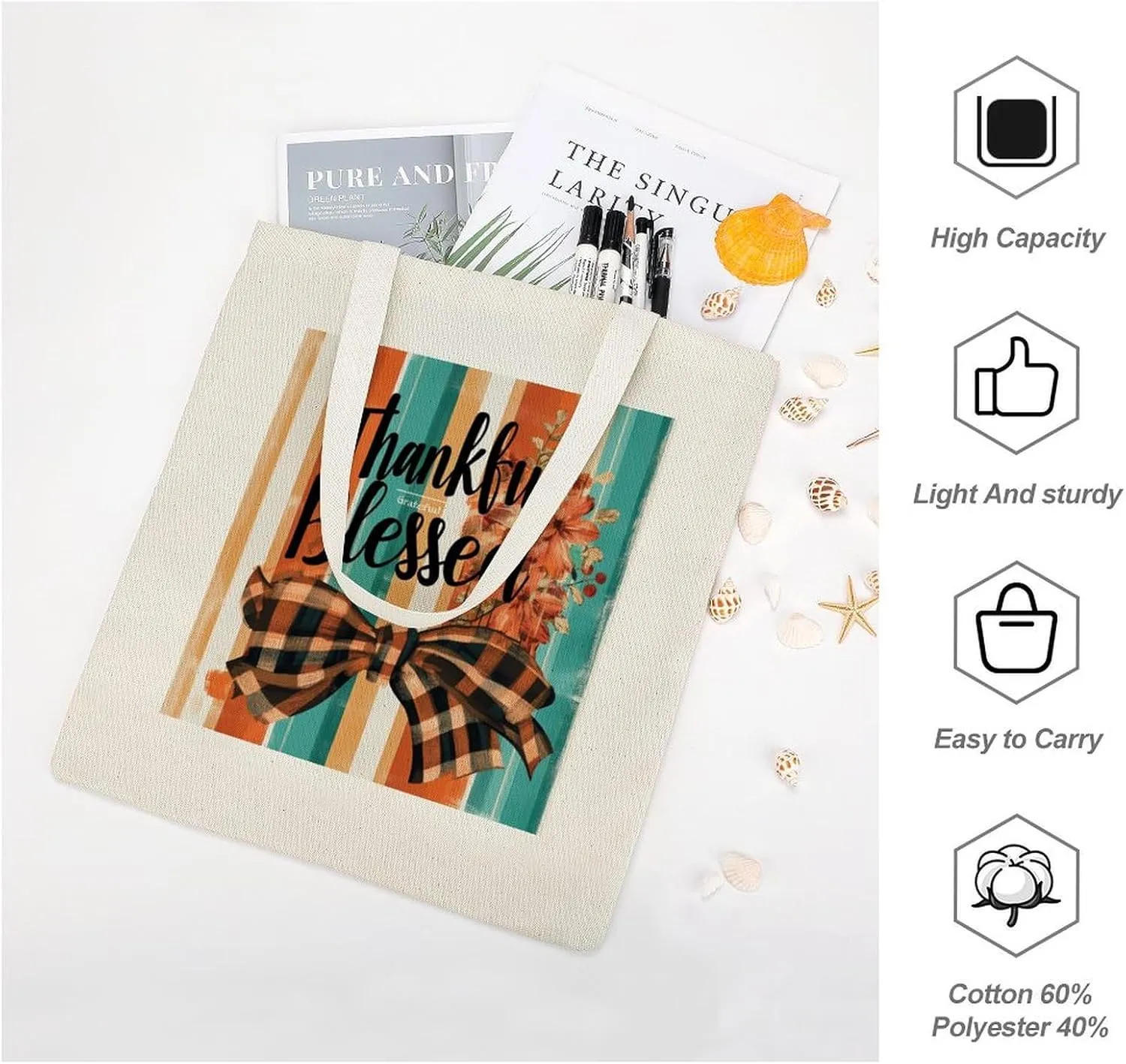Buffalo Check Halloween Orange And Black The Tote Bag Decorations Reusable Shoulder Tote Bag for Shopping, Gym