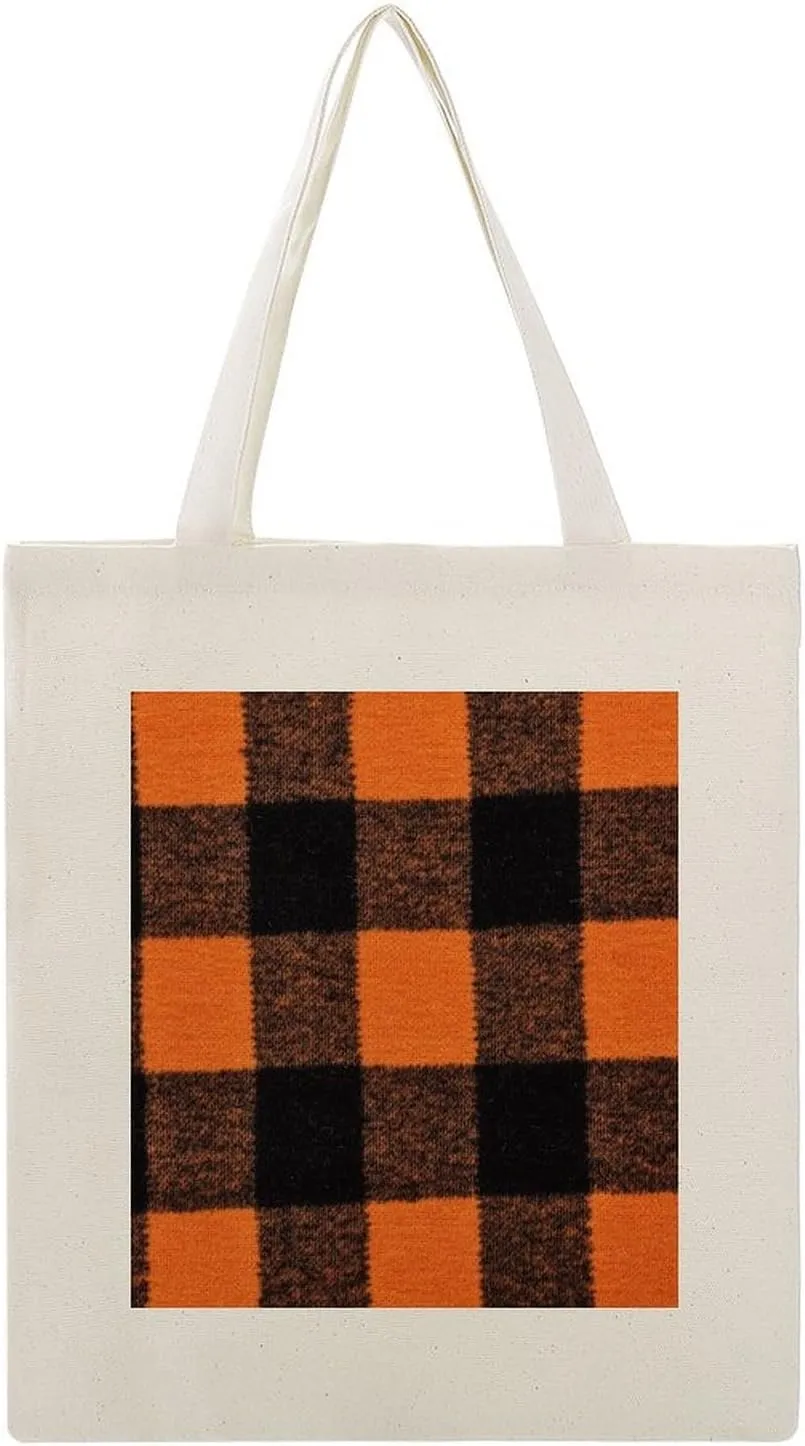 Buffalo Check Halloween Orange And Black The Tote Bag Decorations Reusable Shoulder Tote Bag for Shopping, Gym