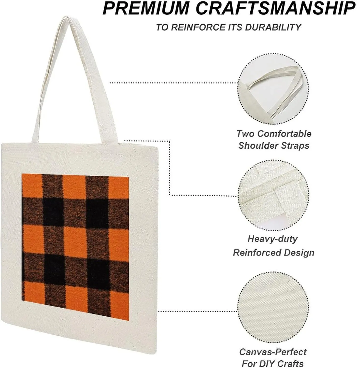 Buffalo Check Halloween Orange And Black The Tote Bag Decorations Reusable Shoulder Tote Bag for Shopping, Gym