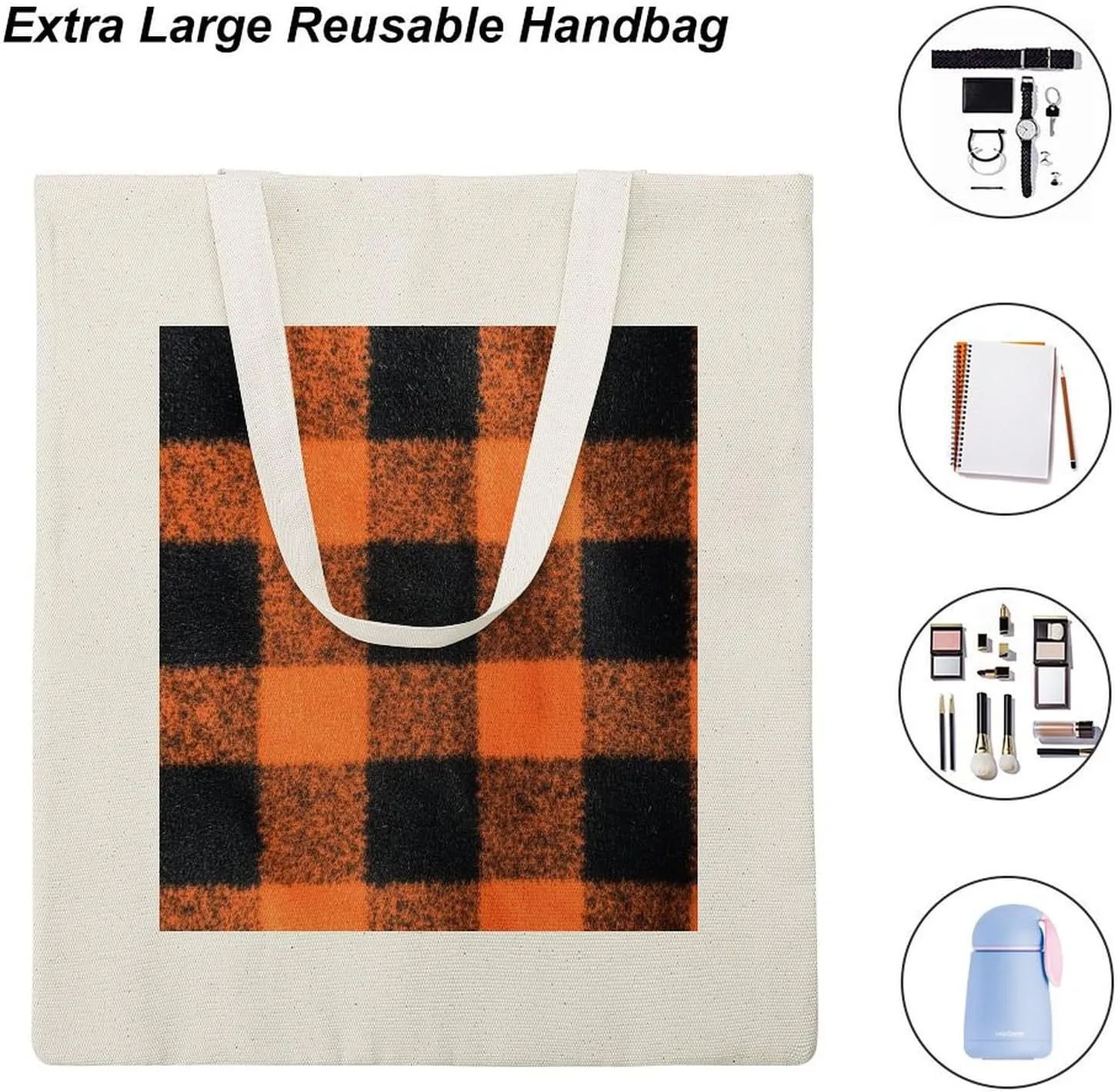 Buffalo Check Halloween Orange And Black The Tote Bag Decorations Reusable Shoulder Tote Bag for Shopping, Gym