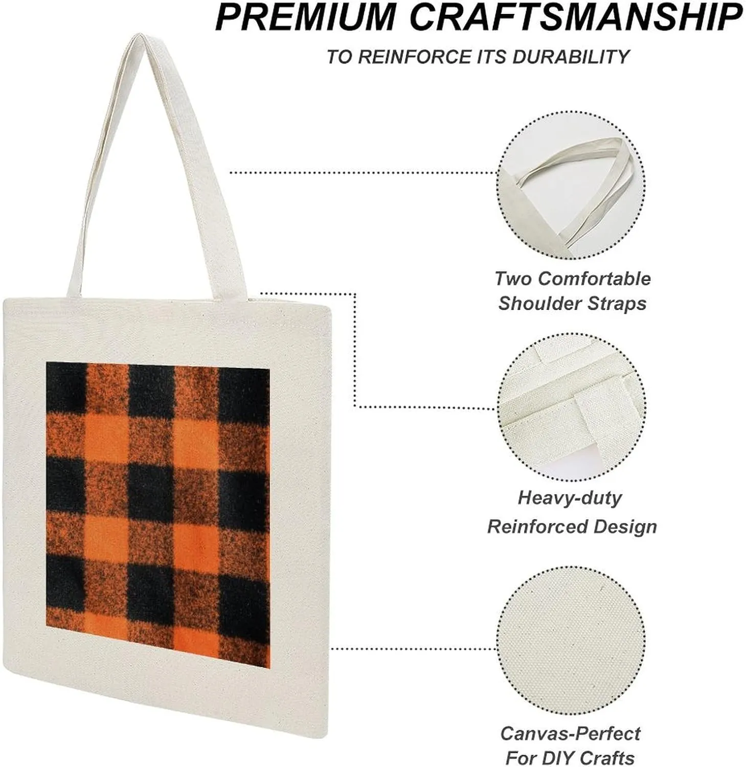 Buffalo Check Halloween Orange And Black The Tote Bag Decorations Reusable Shoulder Tote Bag for Shopping, Gym