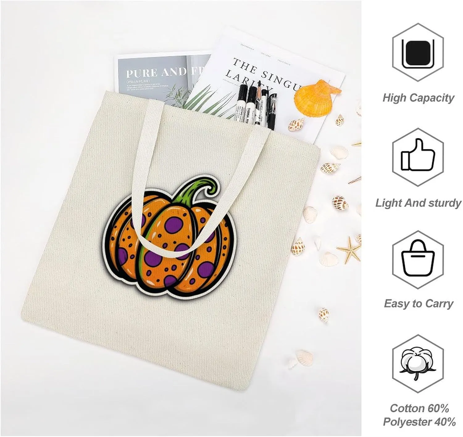 Buffalo Check Halloween Orange And Black The Tote Bag Decorations Reusable Shoulder Tote Bag for Shopping, Gym
