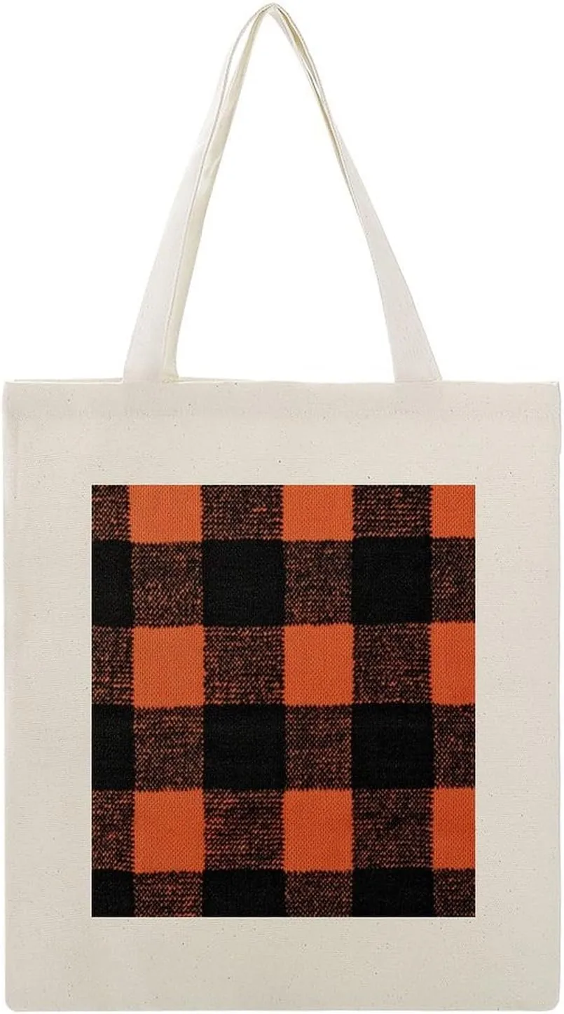 Buffalo Check Halloween Orange And Black The Tote Bag Decorations Reusable Shoulder Tote Bag for Shopping, Gym