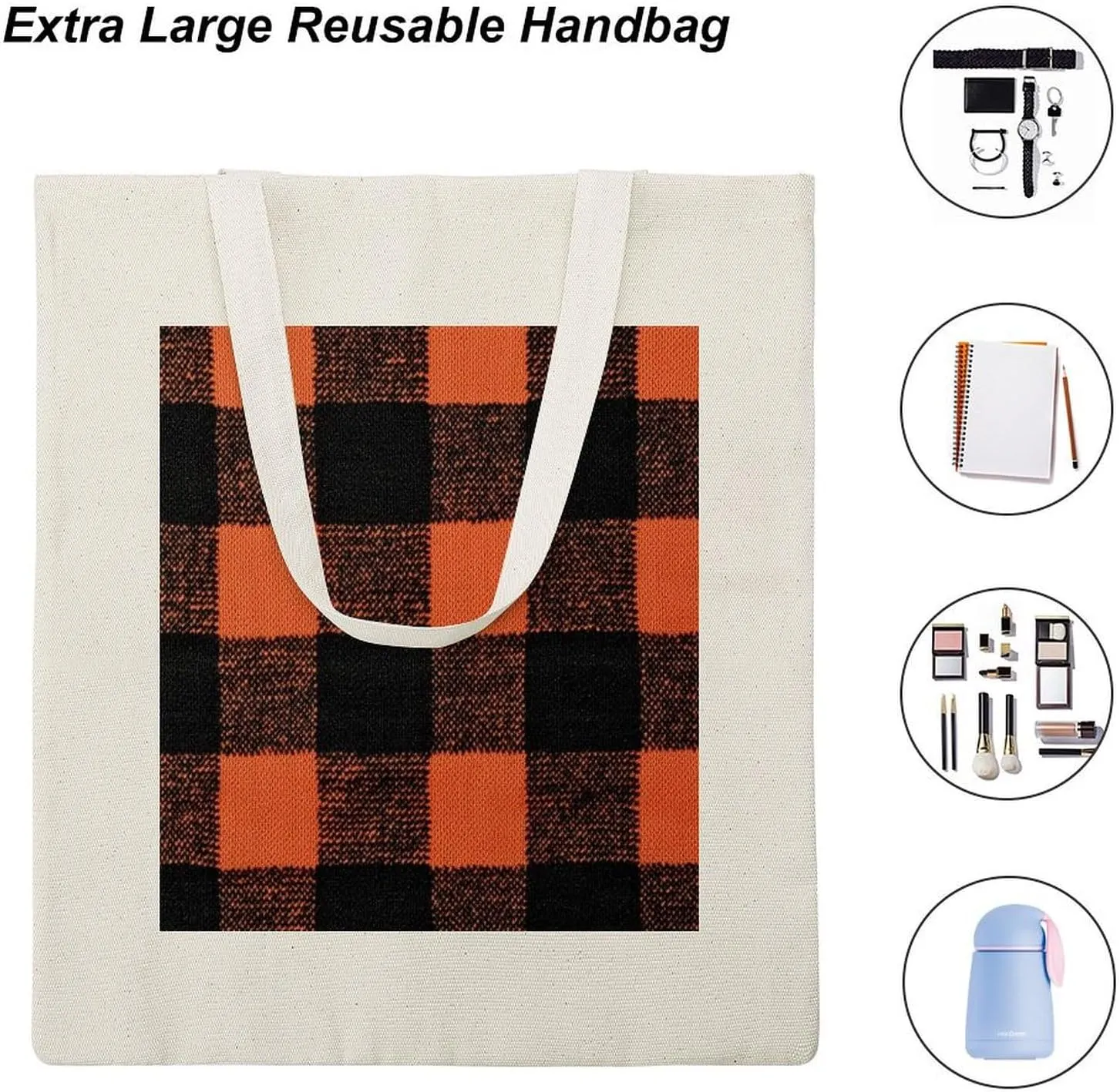 Buffalo Check Halloween Orange And Black The Tote Bag Decorations Reusable Shoulder Tote Bag for Shopping, Gym