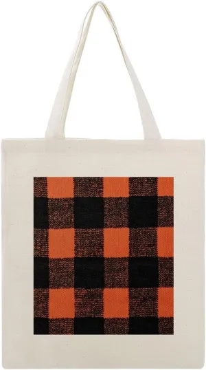 Buffalo Check Halloween Orange And Black The Tote Bag Decorations Reusable Shoulder Tote Bag for Shopping, Gym