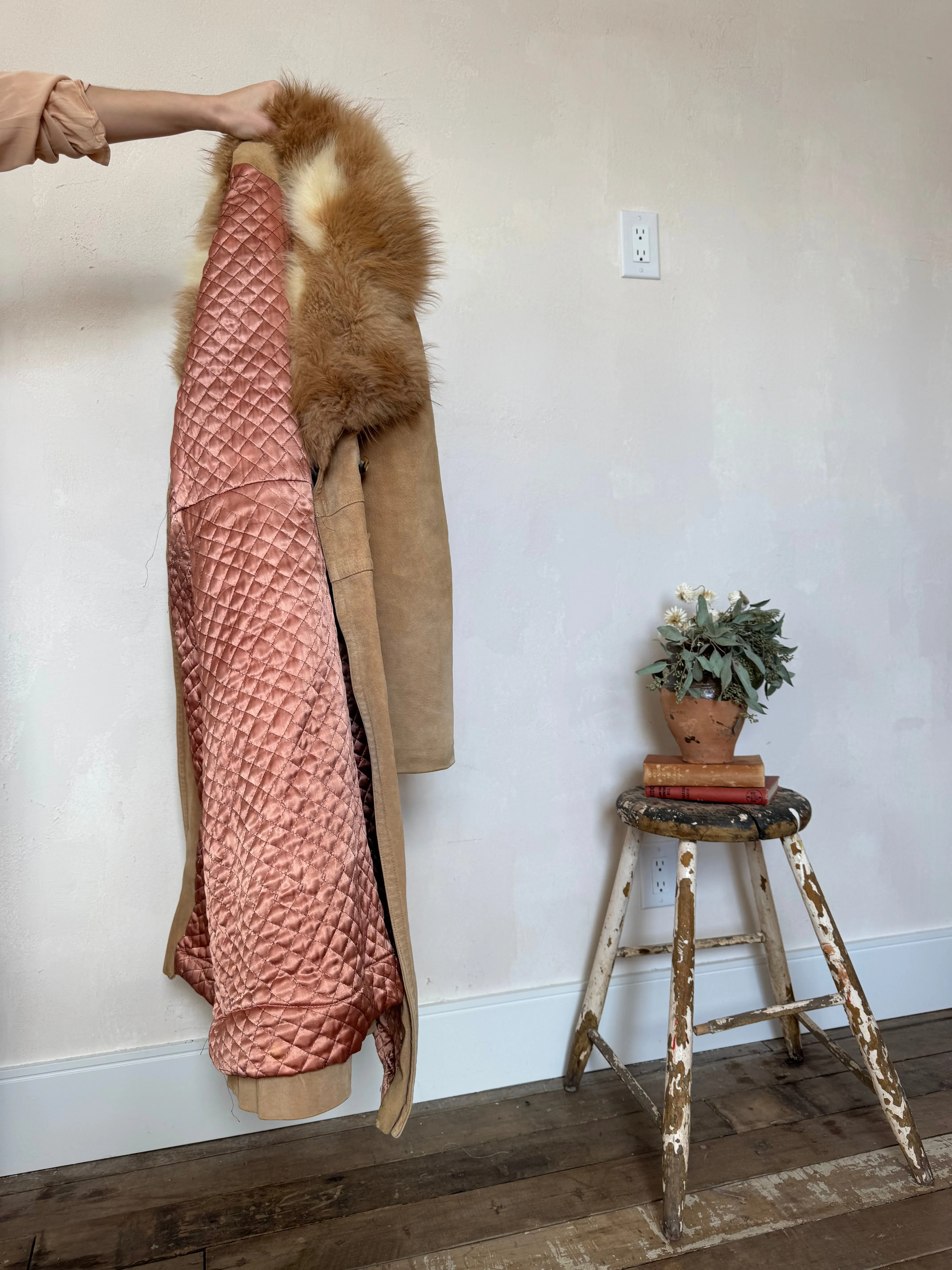 Camel Suede   Fur Trench