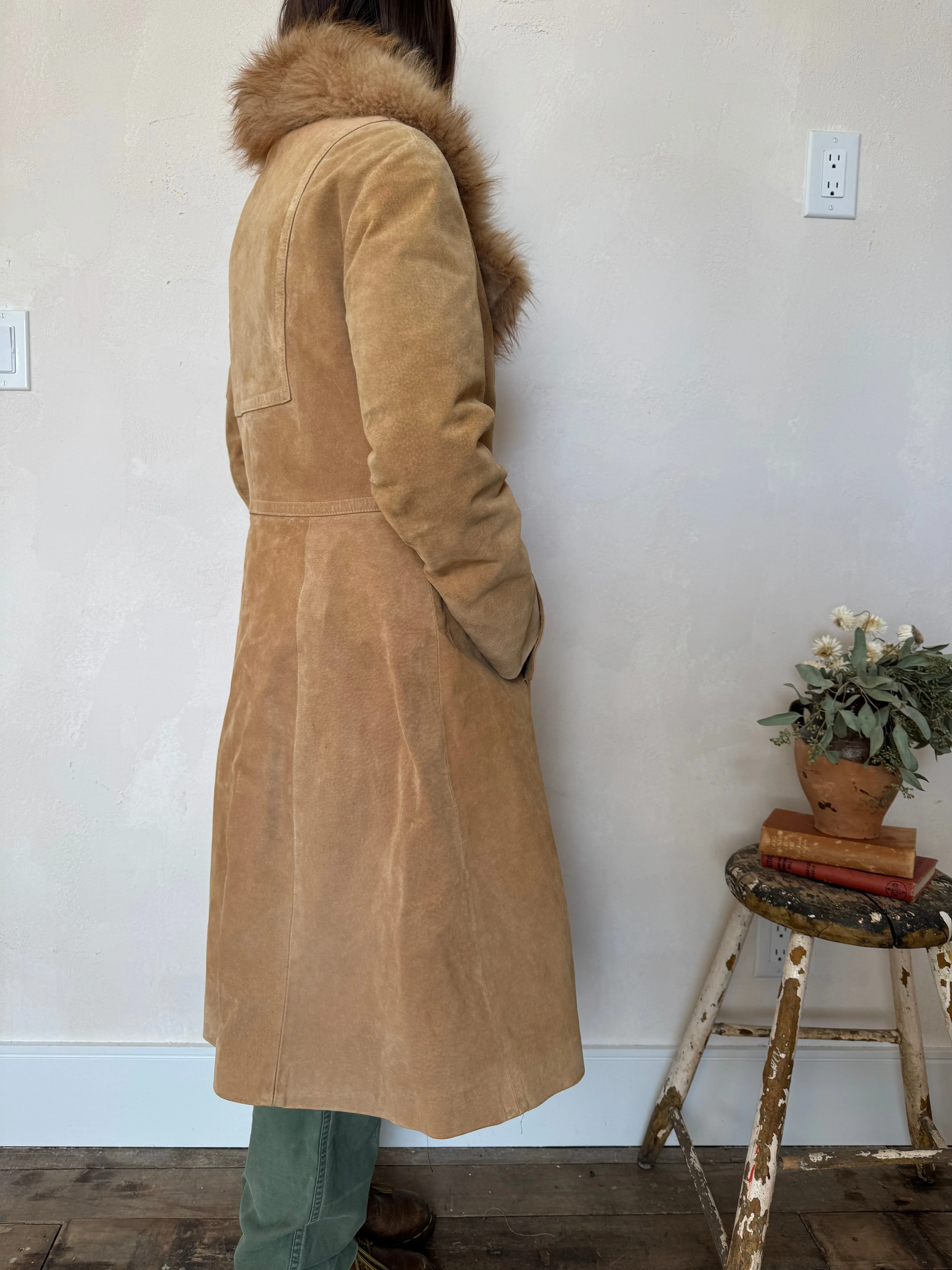 Camel Suede   Fur Trench