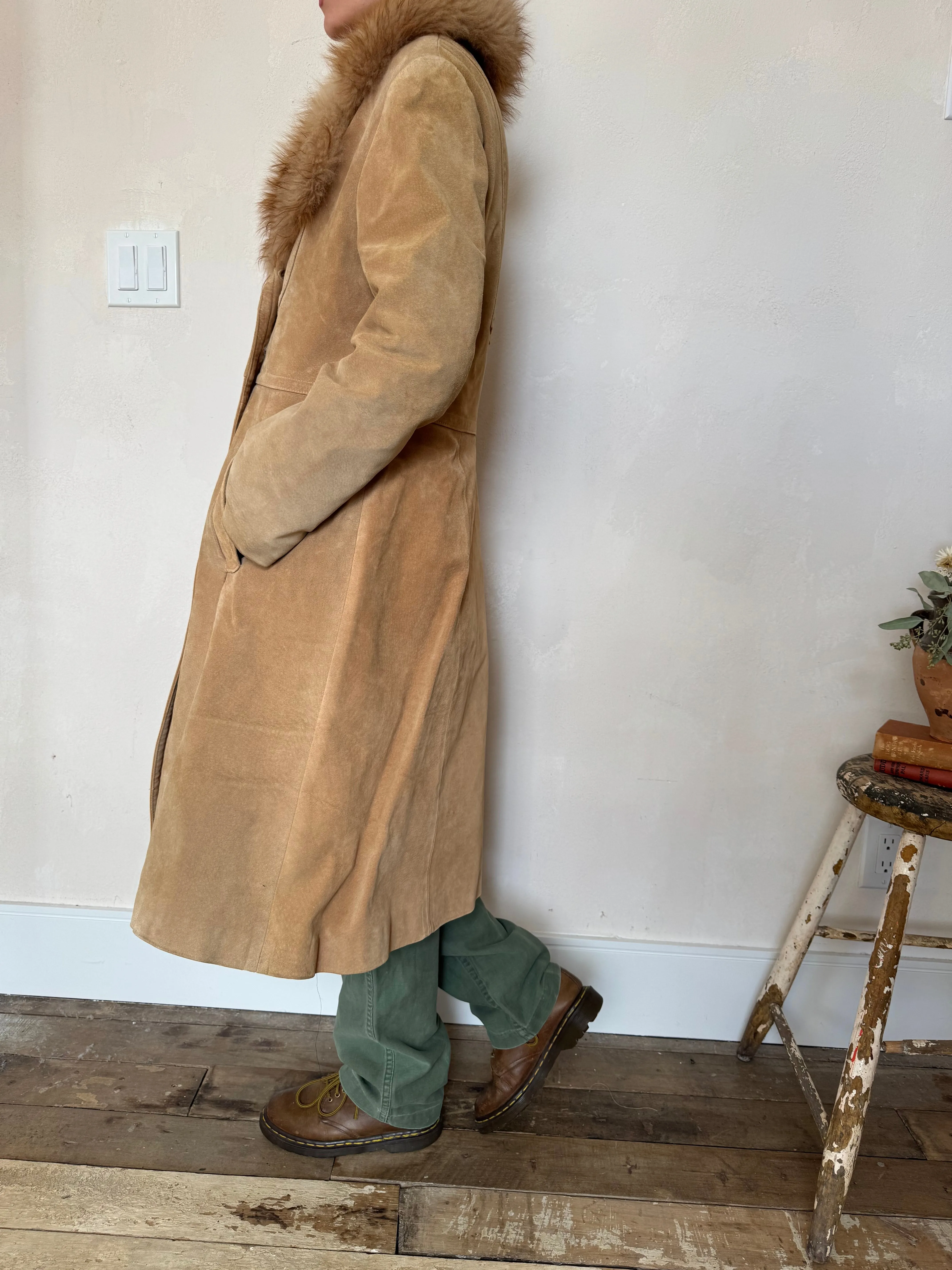 Camel Suede   Fur Trench