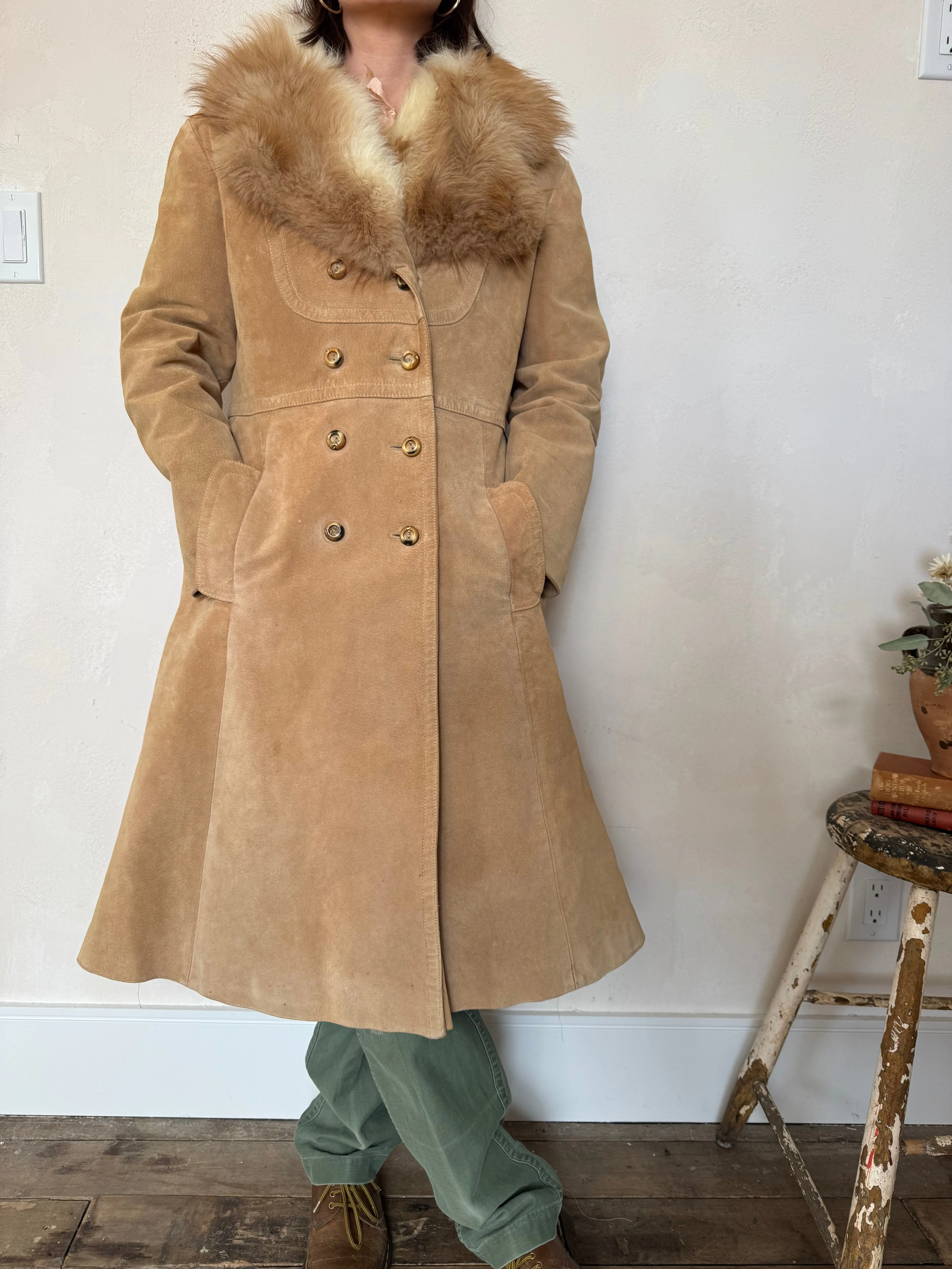 Camel Suede   Fur Trench
