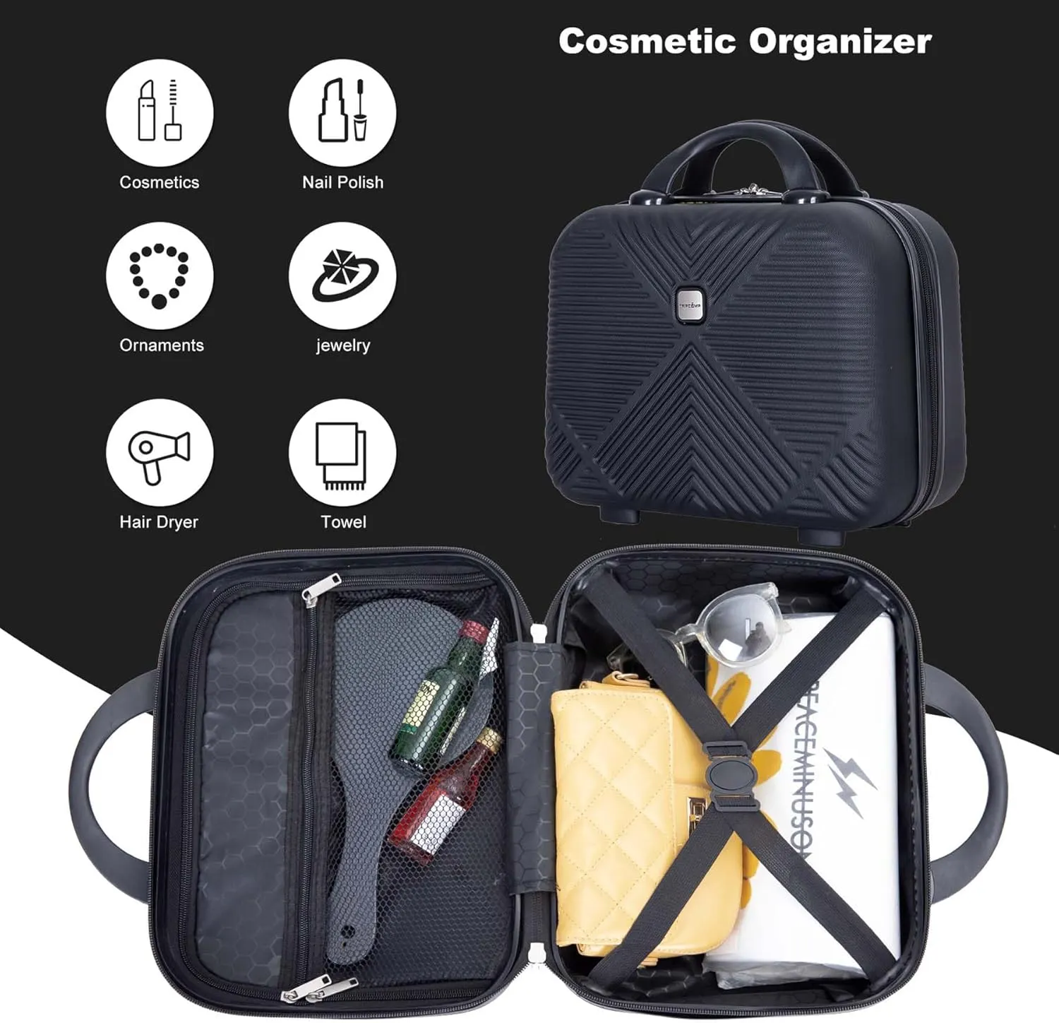 Carry-on Luggage 22x14x9 Airline Approved, 20 Inch Carry on Luggage with Wheels, Hardside Carry On Luggage Set & International Hardshell Luggage Sets 2 Piece with 14 Inch Case (Black)