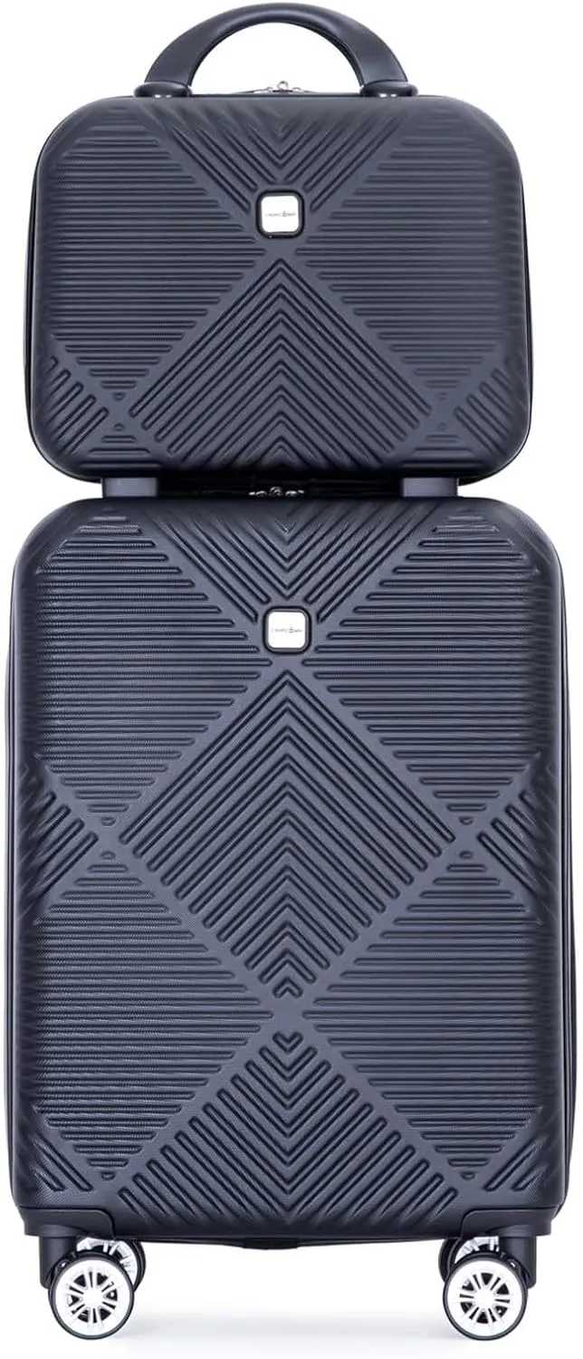 Carry-on Luggage 22x14x9 Airline Approved, 20 Inch Carry on Luggage with Wheels, Hardside Carry On Luggage Set & International Hardshell Luggage Sets 2 Piece with 14 Inch Case (Black)