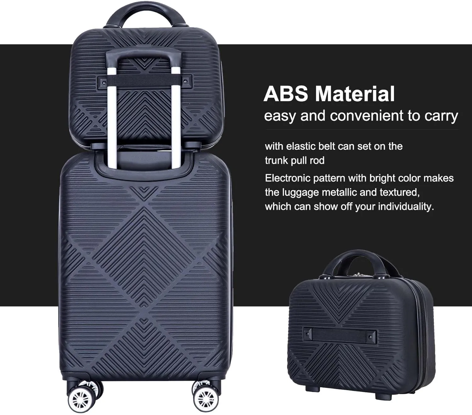 Carry-on Luggage 22x14x9 Airline Approved, 20 Inch Carry on Luggage with Wheels, Hardside Carry On Luggage Set & International Hardshell Luggage Sets 2 Piece with 14 Inch Case (Black)