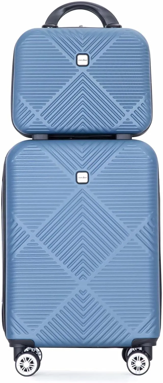 Carry-on Luggage 22x14x9 Airline Approved, 20 Inch Carry on Luggage with Wheels, Hardside Carry On Luggage Set & International Hardshell Luggage Sets 2 Piece with 14 Inch Case (Blue)