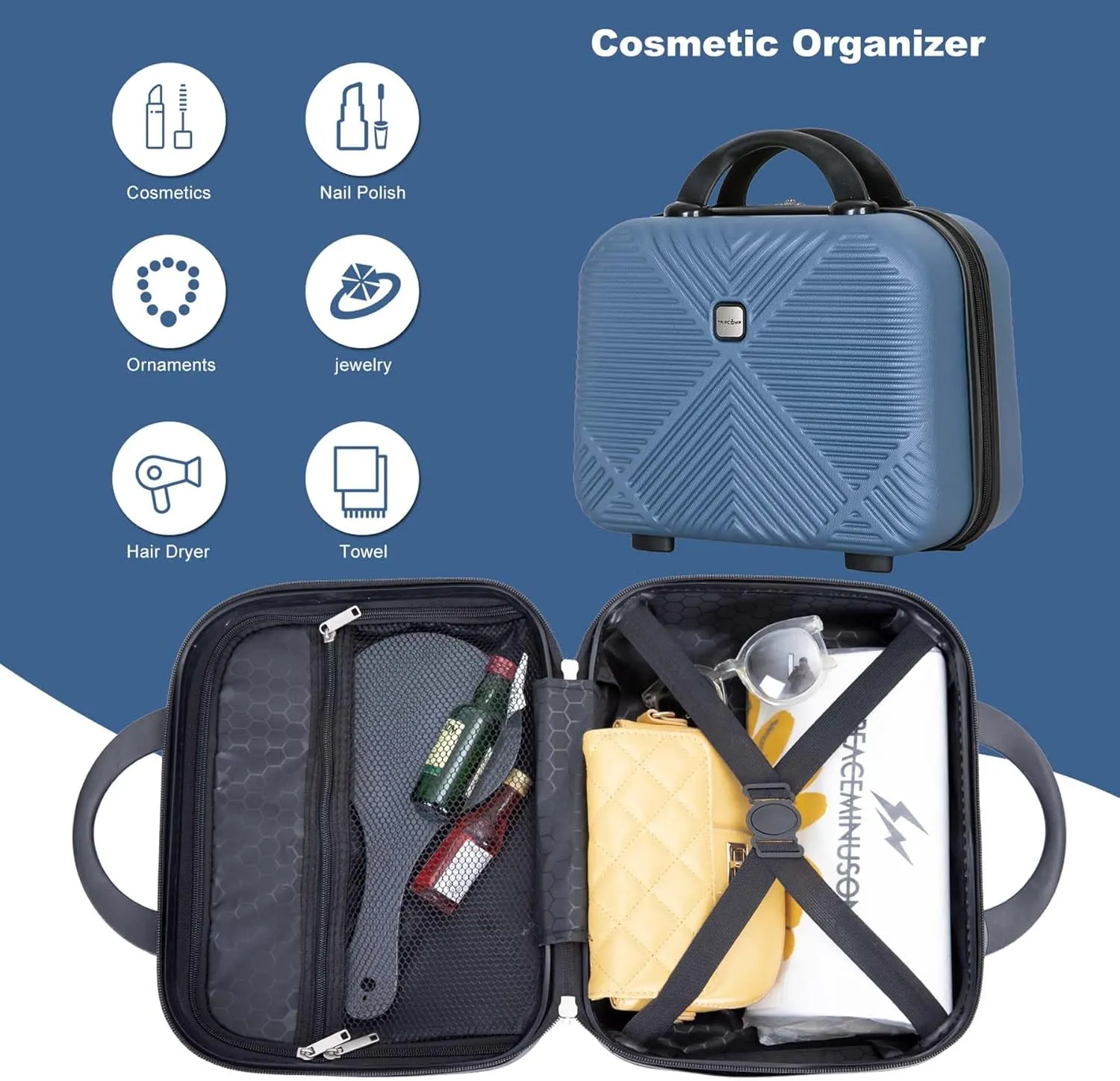 Carry-on Luggage 22x14x9 Airline Approved, 20 Inch Carry on Luggage with Wheels, Hardside Carry On Luggage Set & International Hardshell Luggage Sets 2 Piece with 14 Inch Case (Blue)