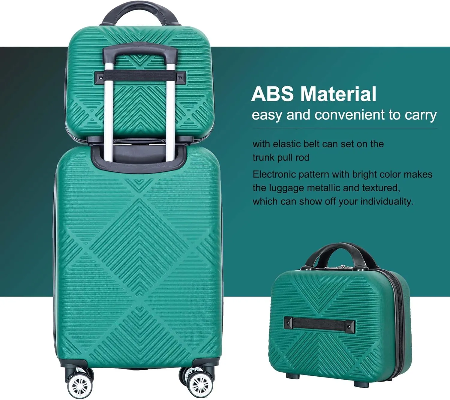 Carry-on Luggage 22x14x9 Airline Approved, 20 Inch Carry on Luggage with Wheels, Hardside Carry On Luggage Set & International Hardshell Luggage Sets 2 Piece with 14 Inch Case (Dark Green)
