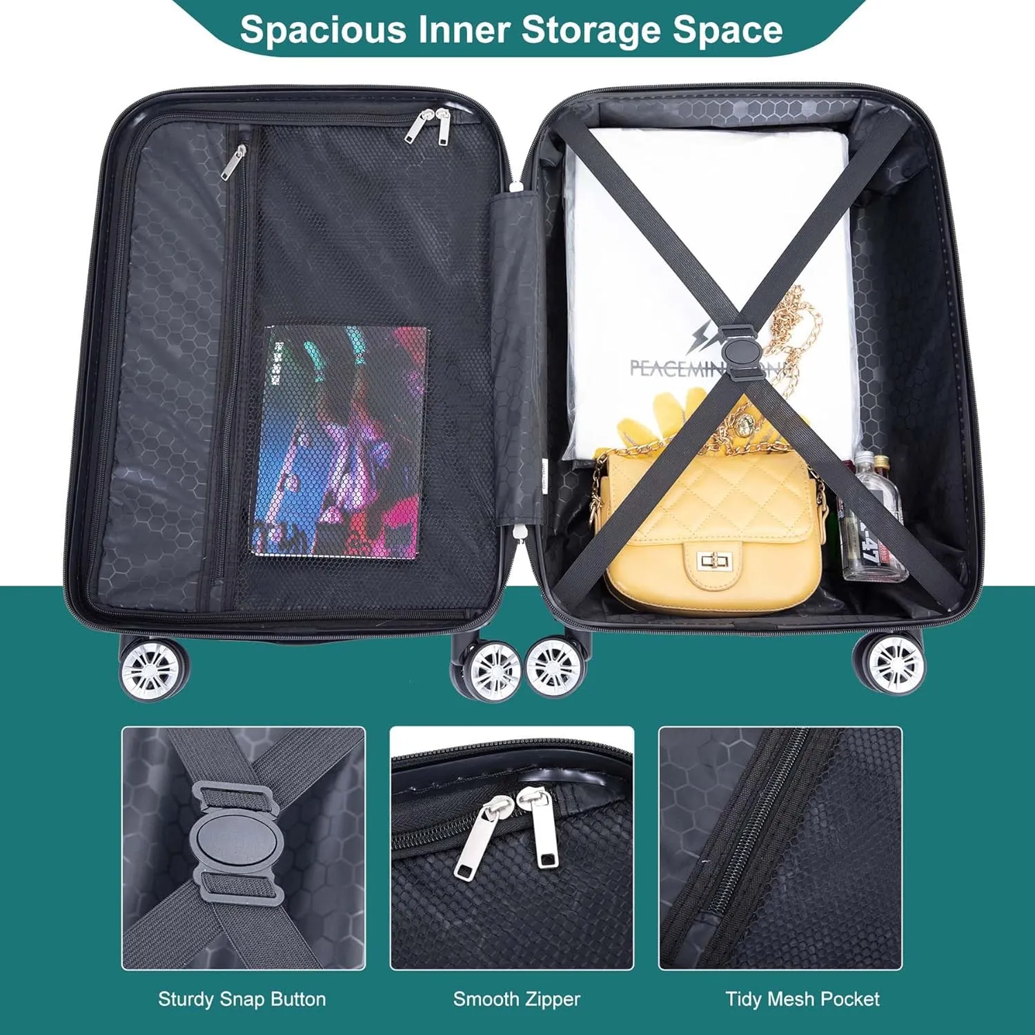 Carry-on Luggage 22x14x9 Airline Approved, 20 Inch Carry on Luggage with Wheels, Hardside Carry On Luggage Set & International Hardshell Luggage Sets 2 Piece with 14 Inch Case (Dark Green)